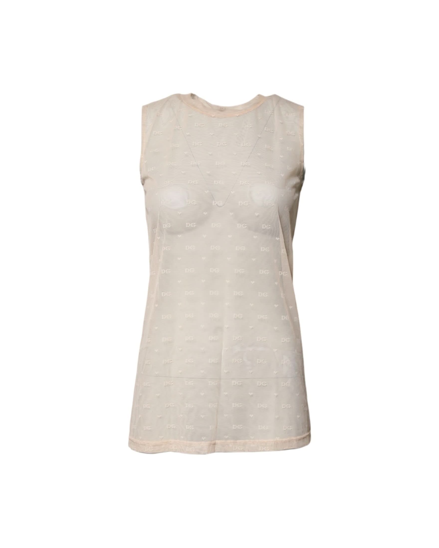 Dolce & Gabbana Ivory Nylon Logo See Through Sleeveless Tank Top Tank Tops