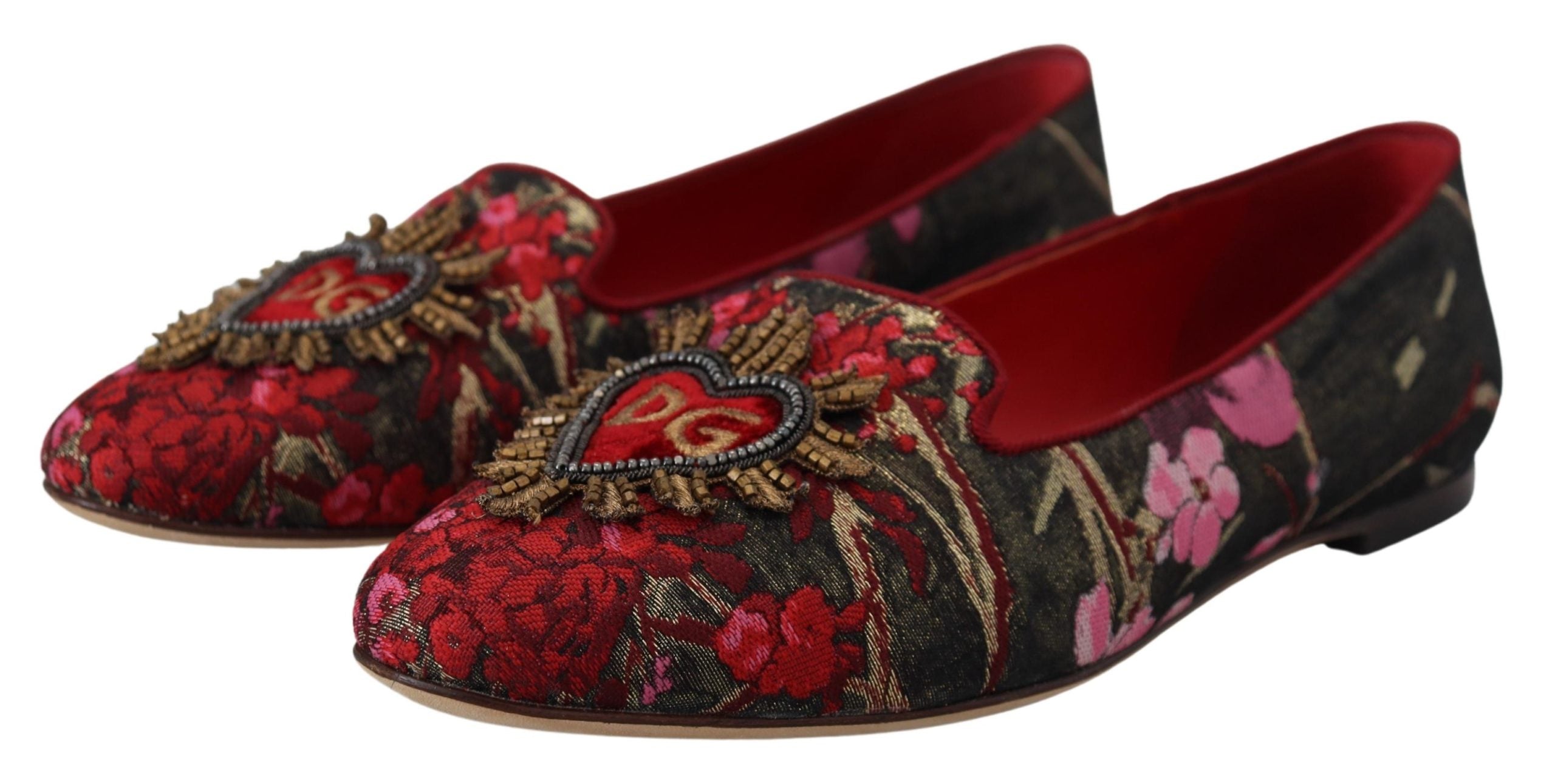 Dolce & Gabbana Jacquard Sacred Heart Patch Slip On Shoes Glam Steals