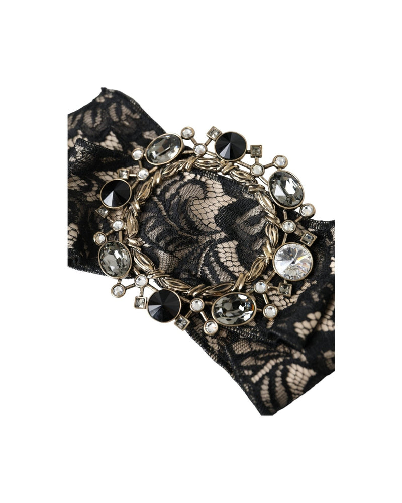 Dolce & Gabbana Lace Crystal Handmade Brooch Hair Black Pin Glam Steals