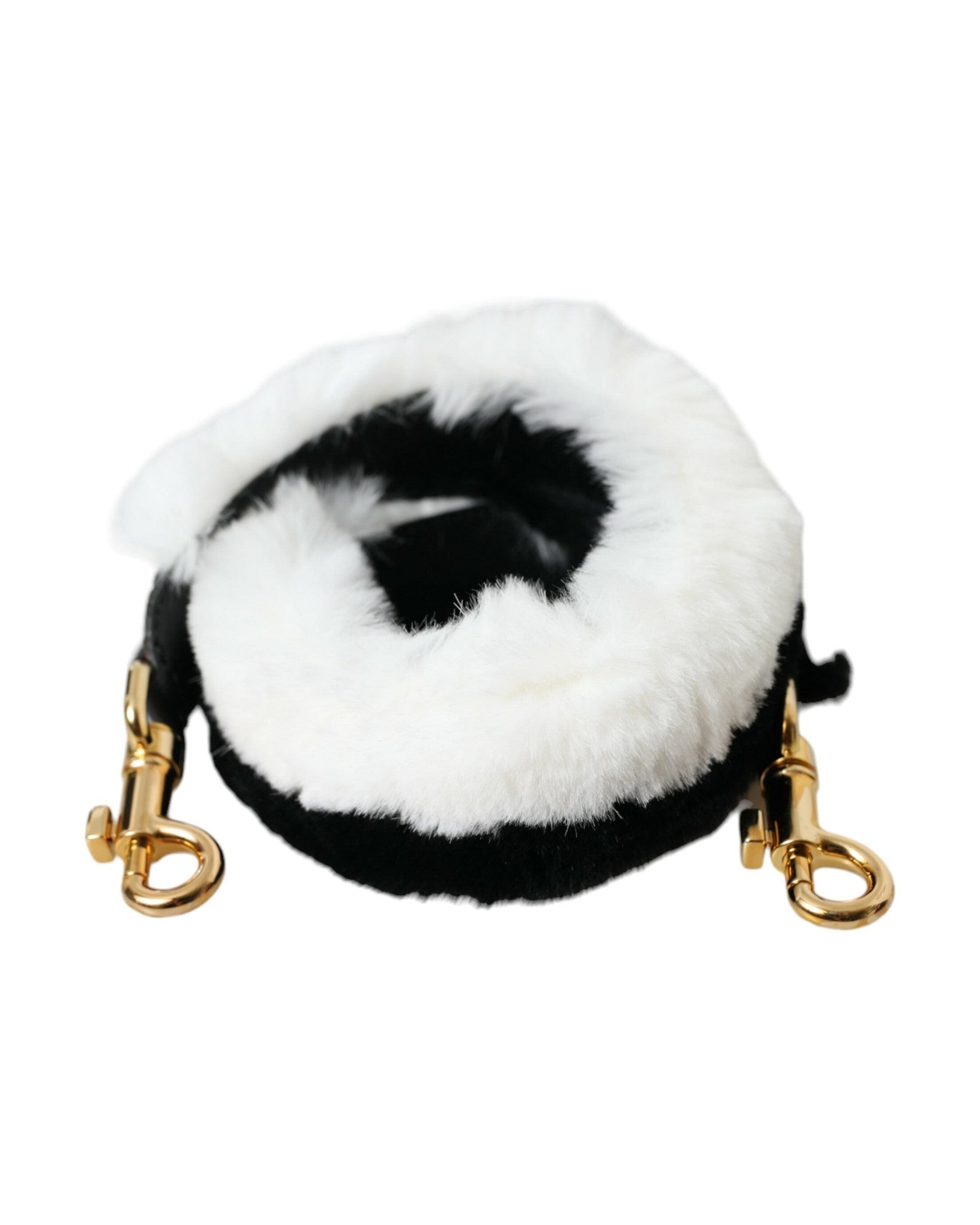 Dolce & Gabbana Lapin Fur Accessory Shoulder Black White Strap Glam Steals