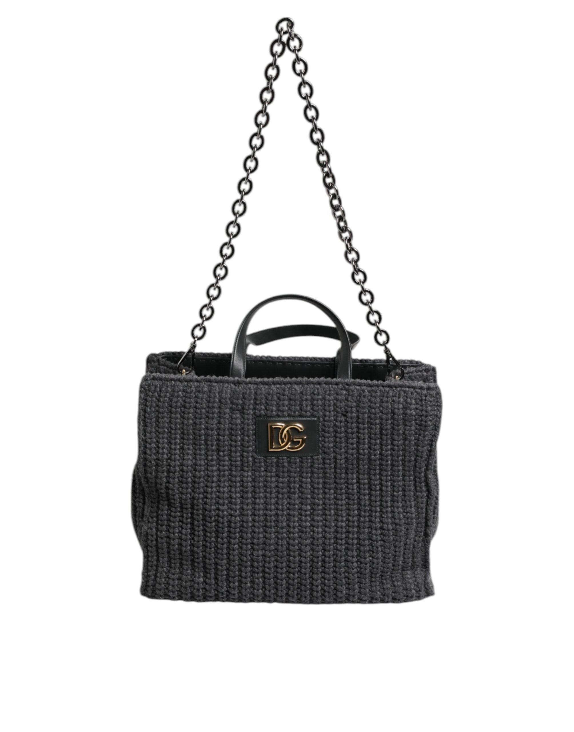 Dolce & Gabbana Large Knitted Crochet Shoulder Shopper Dg Logo Black Bag Glam Steals