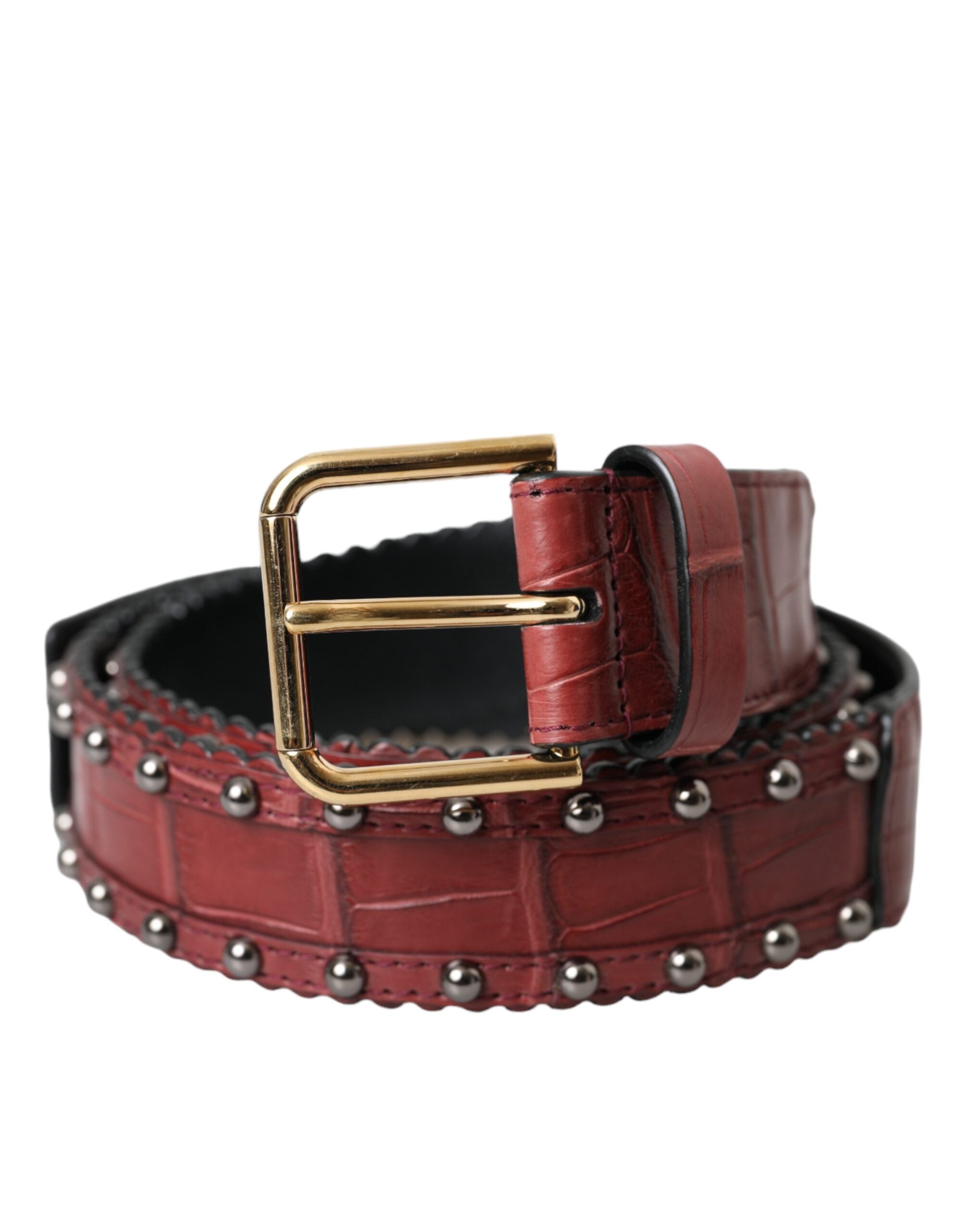 Dolce & Gabbana Leather Alligator Studded Metal Buckle Belt Glam Steals