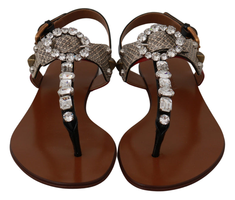 Dolce & Gabbana Leather Ayers Crystal Sandals Flip Flops Shoes Glam Steals