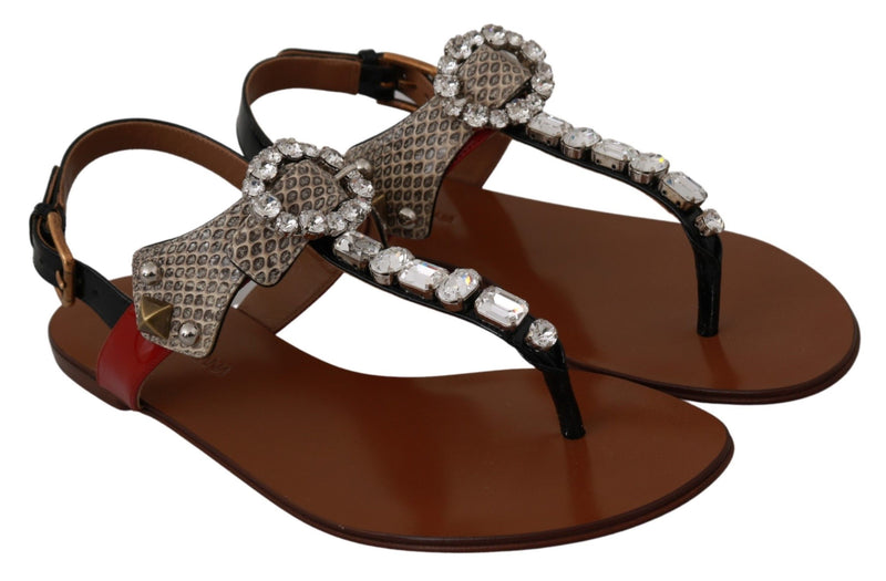 Dolce & Gabbana Leather Ayers Crystal Sandals Flip Flops Shoes Glam Steals