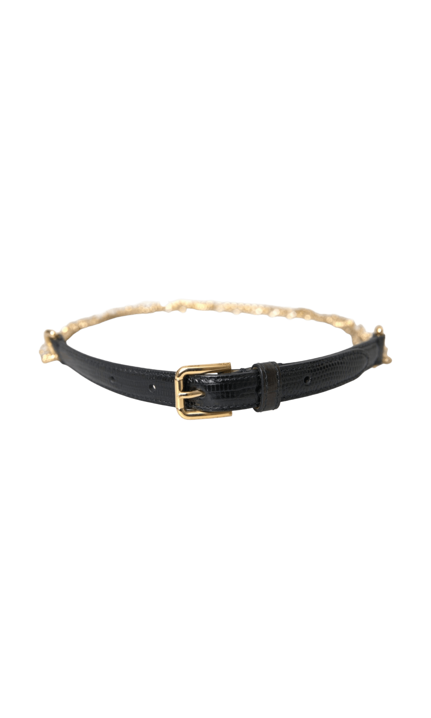Dolce & Gabbana Leather Chain Crystal Waist Women Black Gold Belt Glam Steals