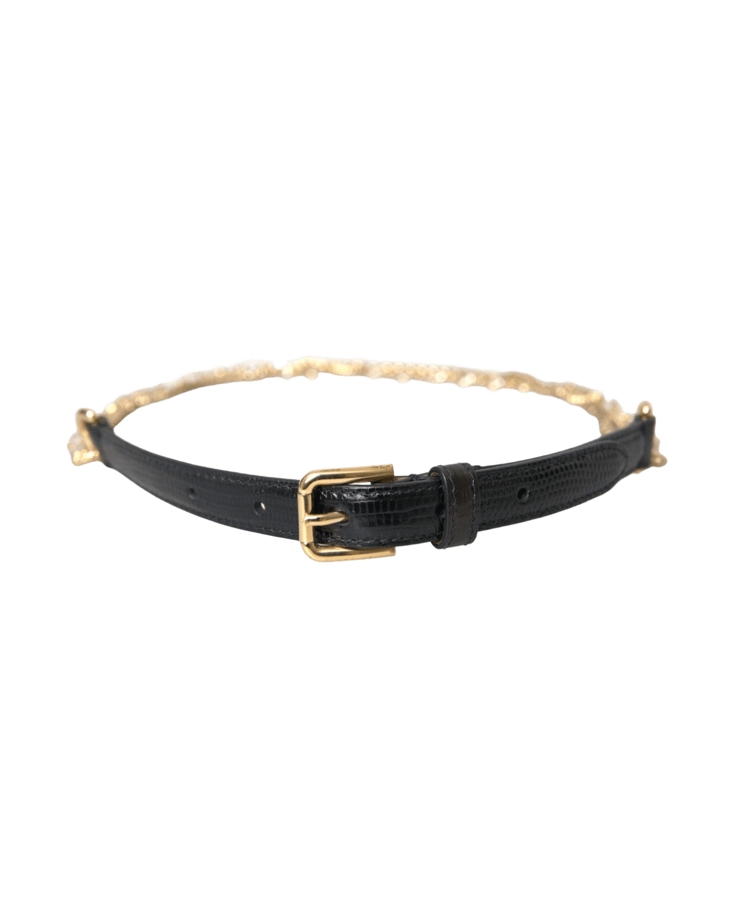 Dolce & Gabbana Leather Chain Crystal Waist Women Black Gold Belt Glam Steals