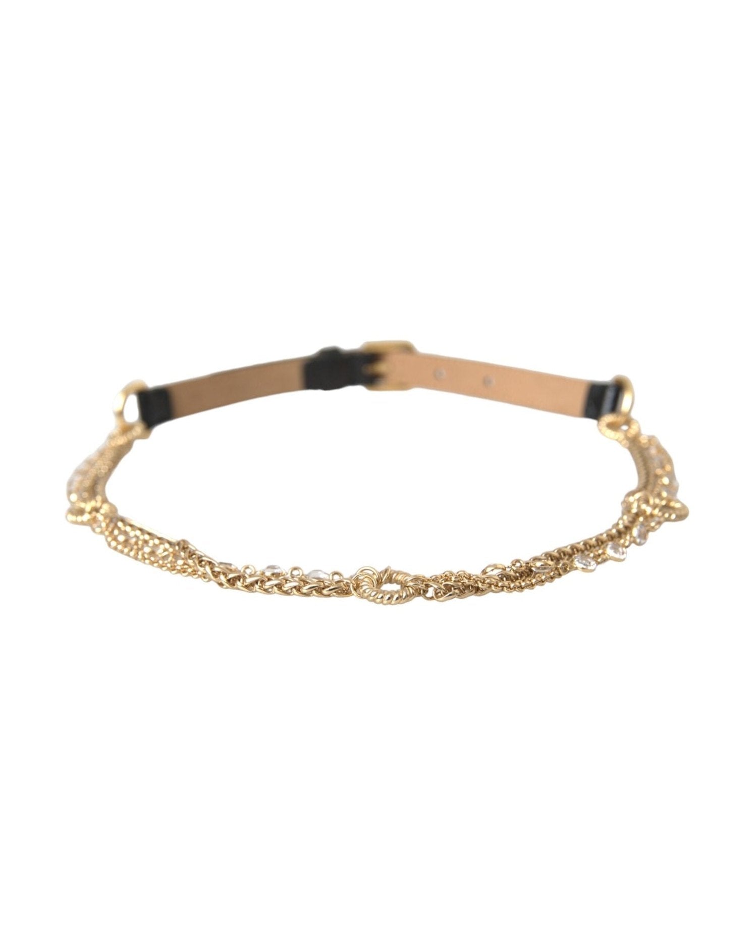 Dolce & Gabbana Leather Chain Crystal Waist Women Black Gold Belt Glam Steals