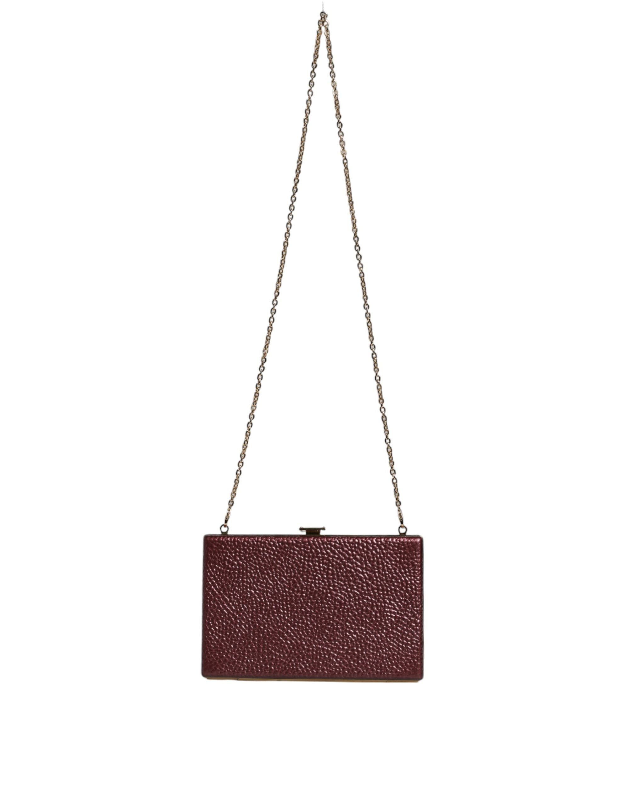 Dolce & Gabbana Leather Clutch Evening Crossbody Maroon Bag Glam Steals