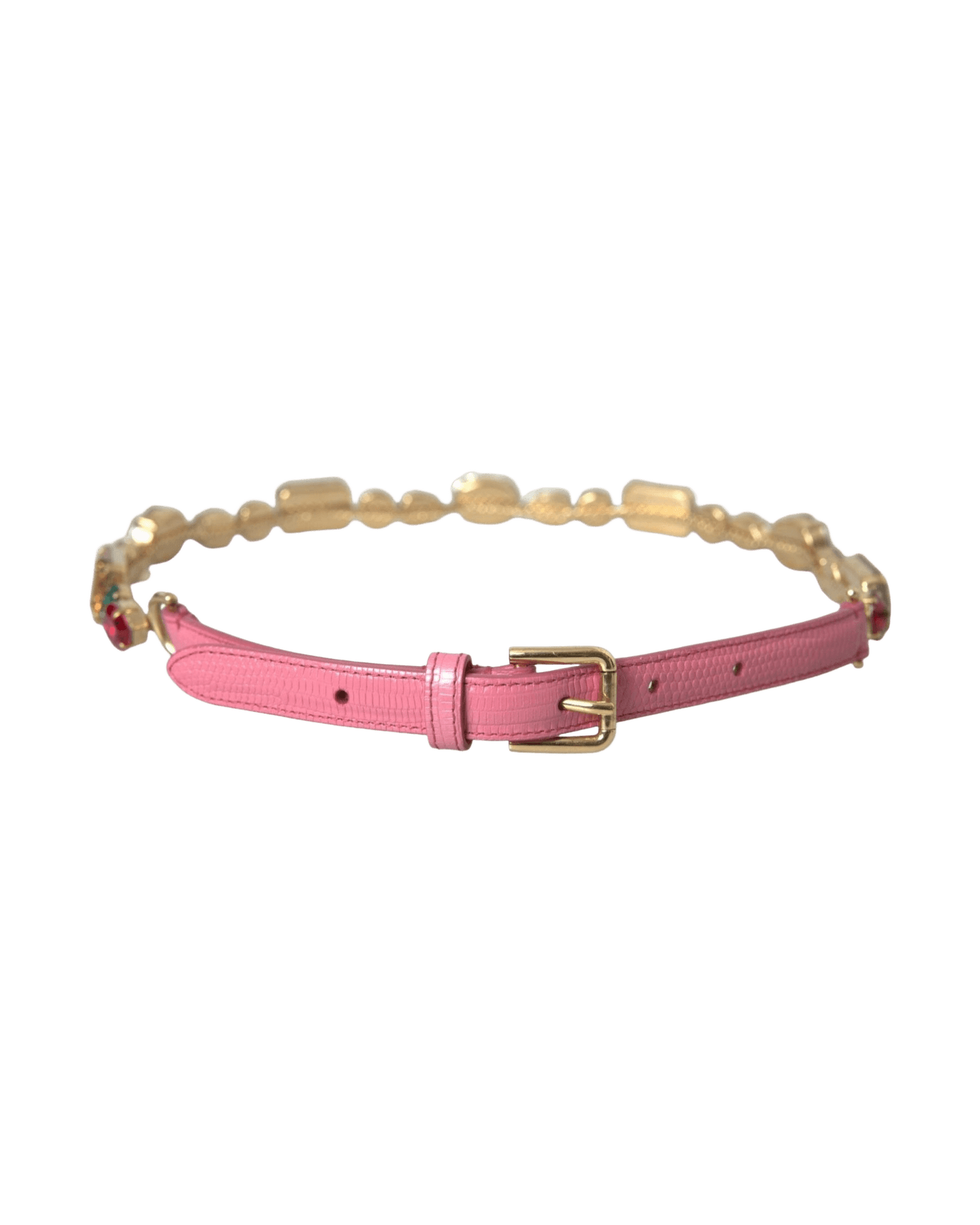 Dolce & Gabbana Leather Crystal Chain Embellished Pink Belt Glam Steals
