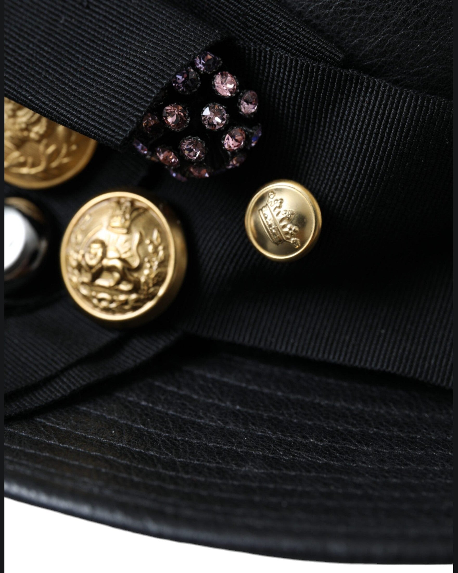 Dolce & Gabbana Leather Dg Coin Crystal Wide Brim Black Hat Glam Steals