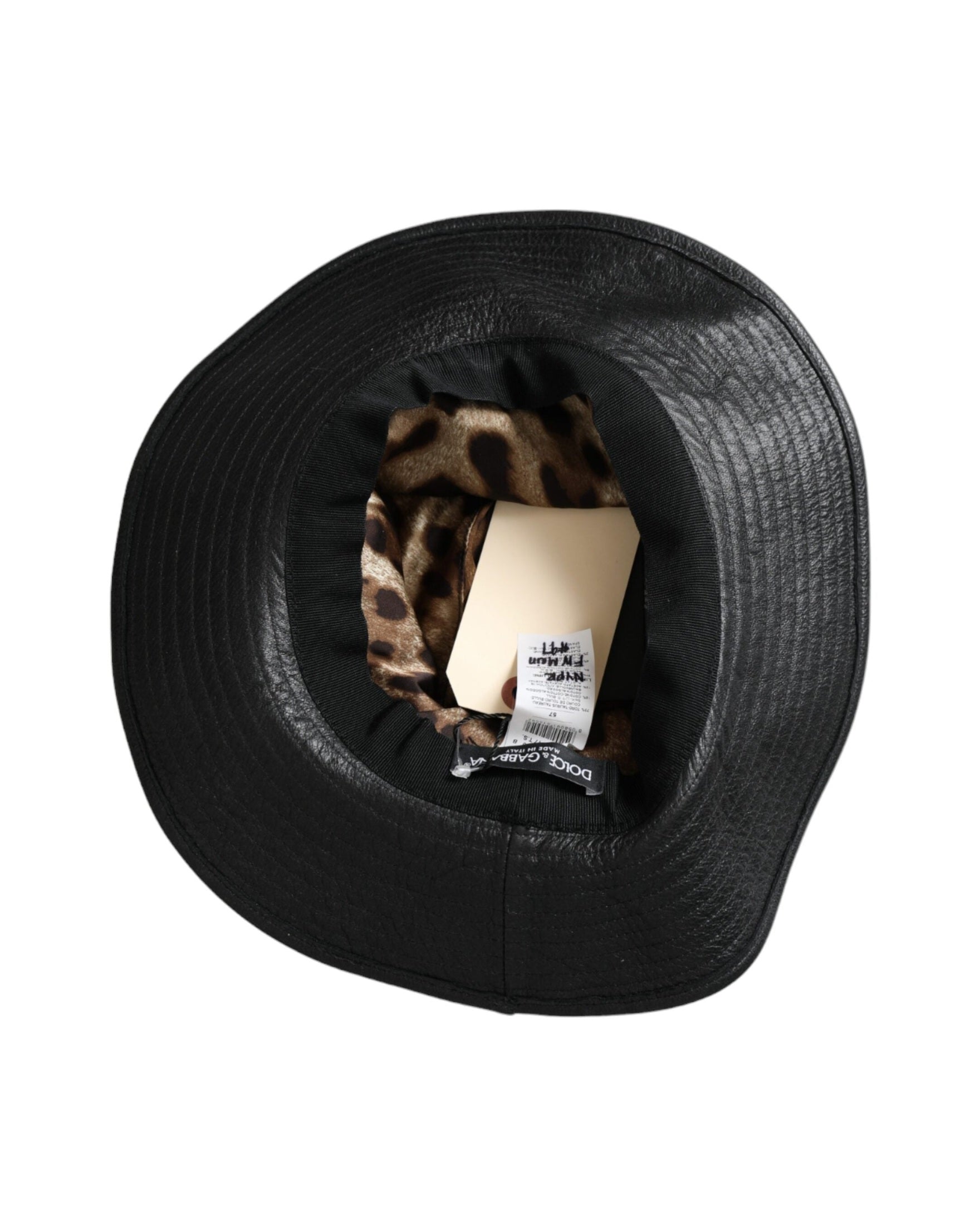 Dolce & Gabbana Leather Dg Coin Crystal Wide Brim Black Hat Glam Steals