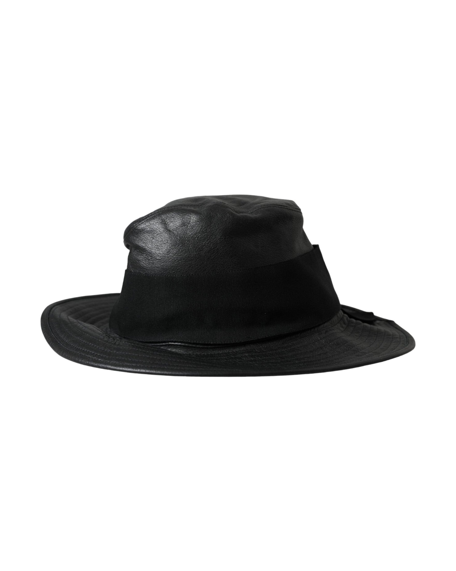Dolce & Gabbana Leather Dg Coin Crystal Wide Brim Black Hat Glam Steals