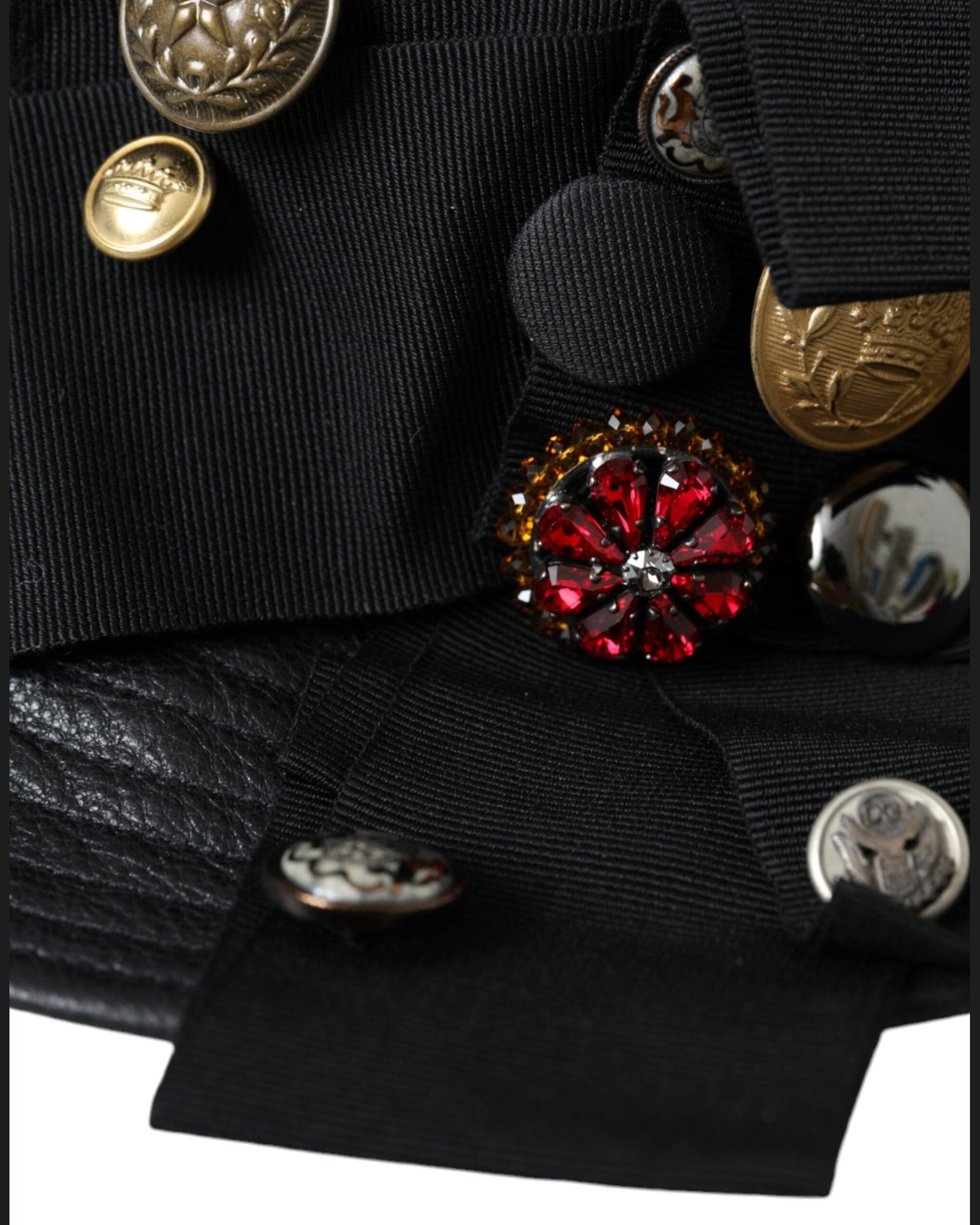 Dolce & Gabbana Leather Dg Coin Crystal Wide Brim Black Hat Glam Steals