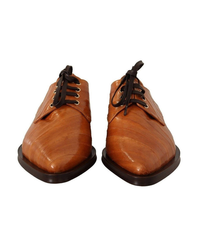 Dolce & Gabbana Leather Elegant Eel Lace Up Formal Flats Glam Steals