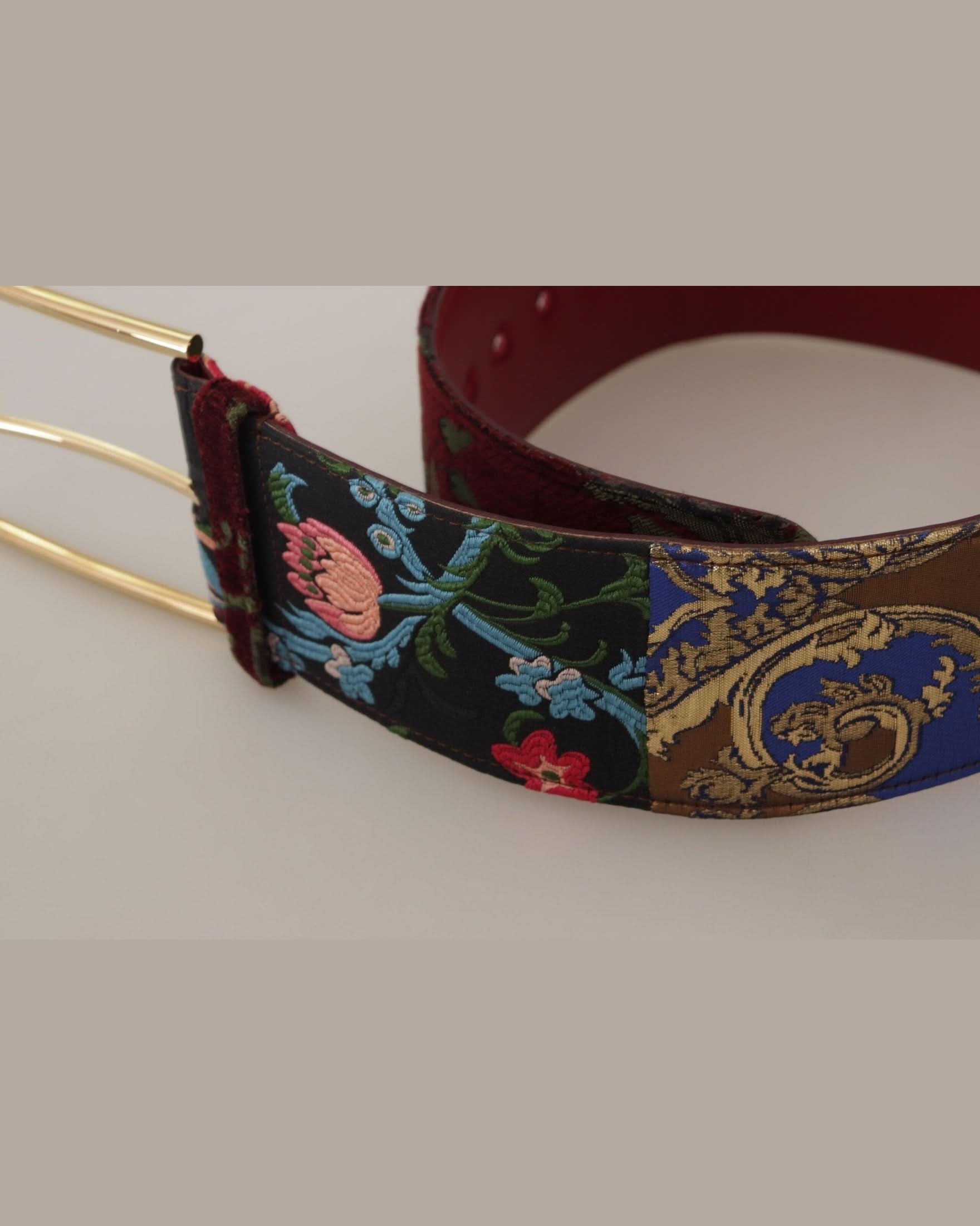 Dolce & Gabbana Leather Embroidered Gold Logo Metal Buckle Belt Belts