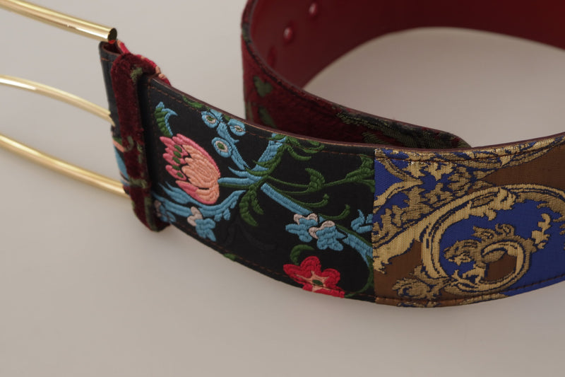 Dolce & Gabbana Leather Embroidered Gold Logo Metal Buckle Belt Glam Steals