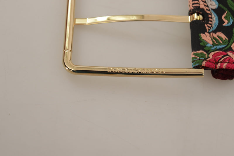Dolce & Gabbana Leather Embroidered Gold Logo Metal Buckle Belt Glam Steals