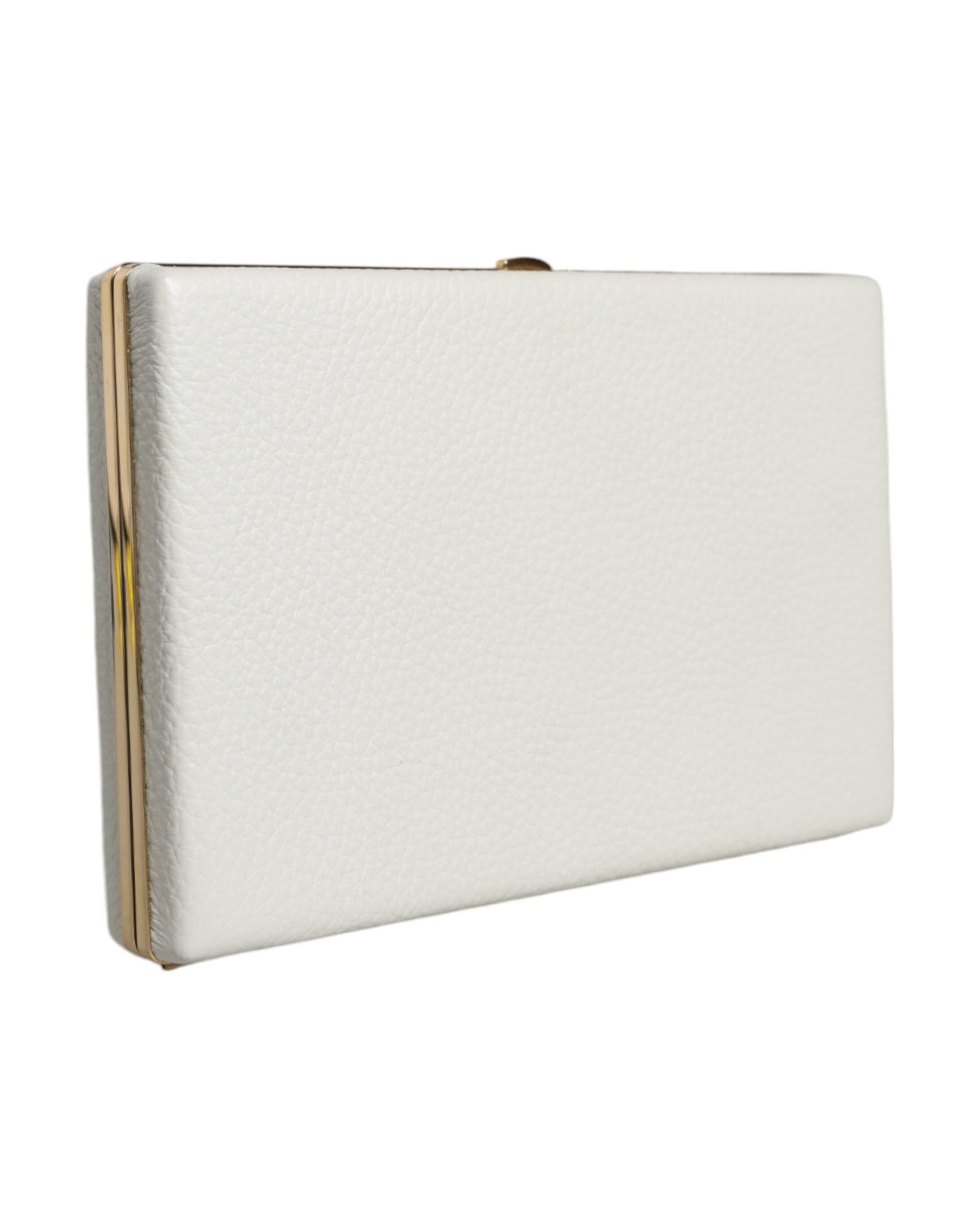 Dolce & Gabbana Leather Frame Clutch Evening Party Purse White Gold Bag Glam Steals