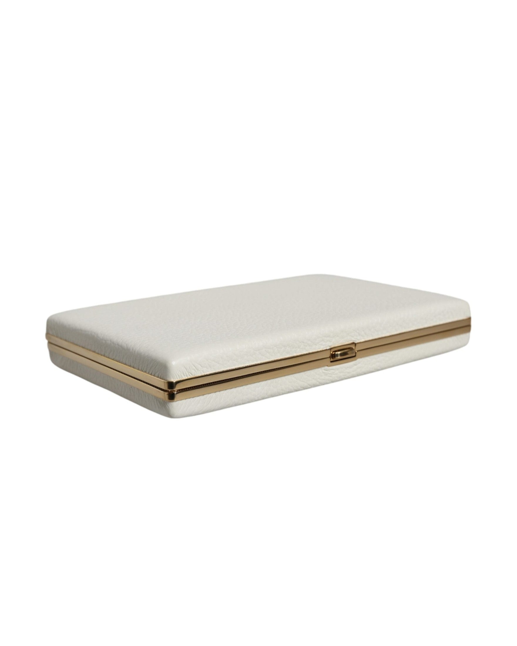 Dolce & Gabbana Leather Frame Clutch Evening Party Purse White Gold Bag Glam Steals