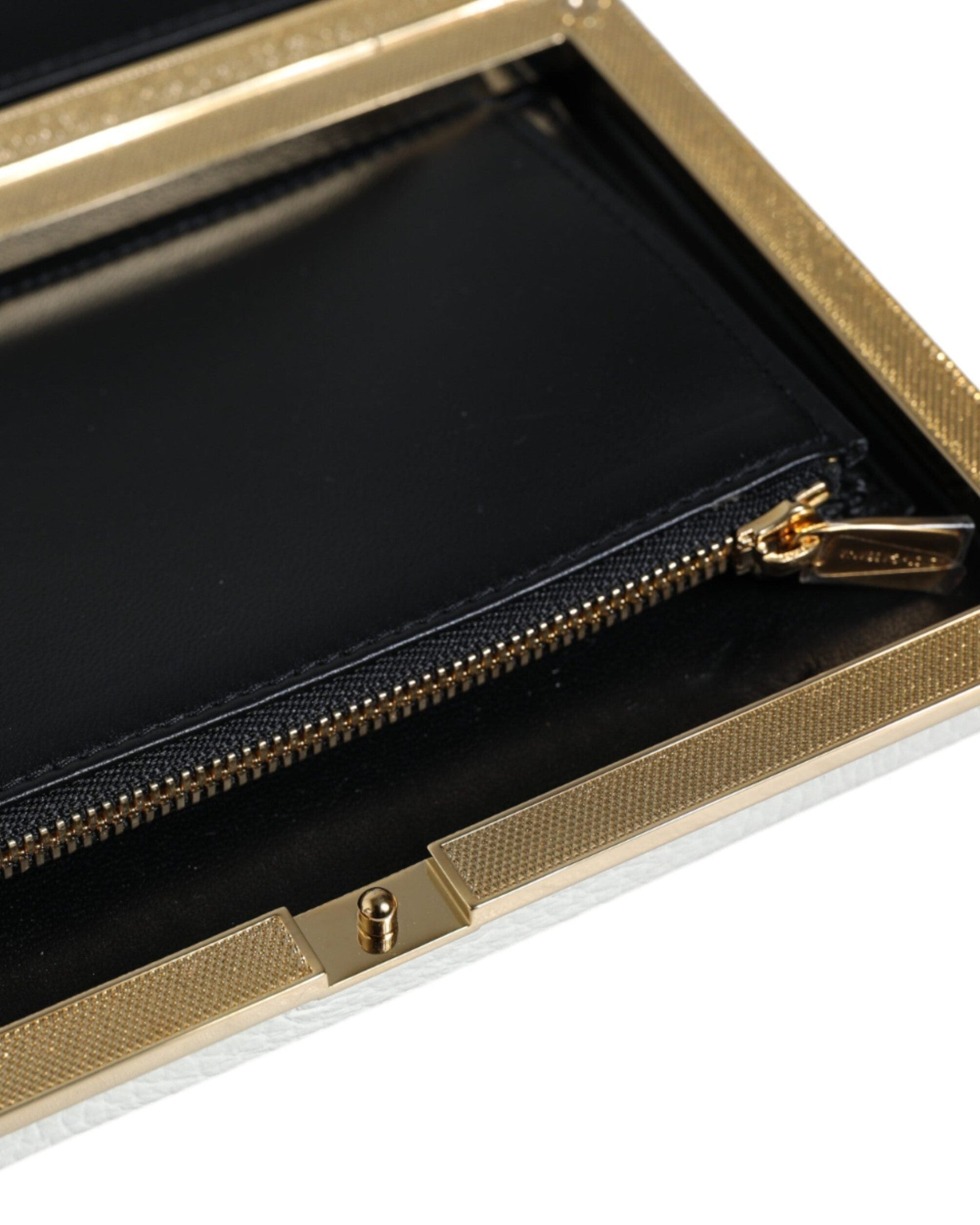 Dolce & Gabbana Leather Frame Clutch Evening Party Purse White Gold Bag Glam Steals
