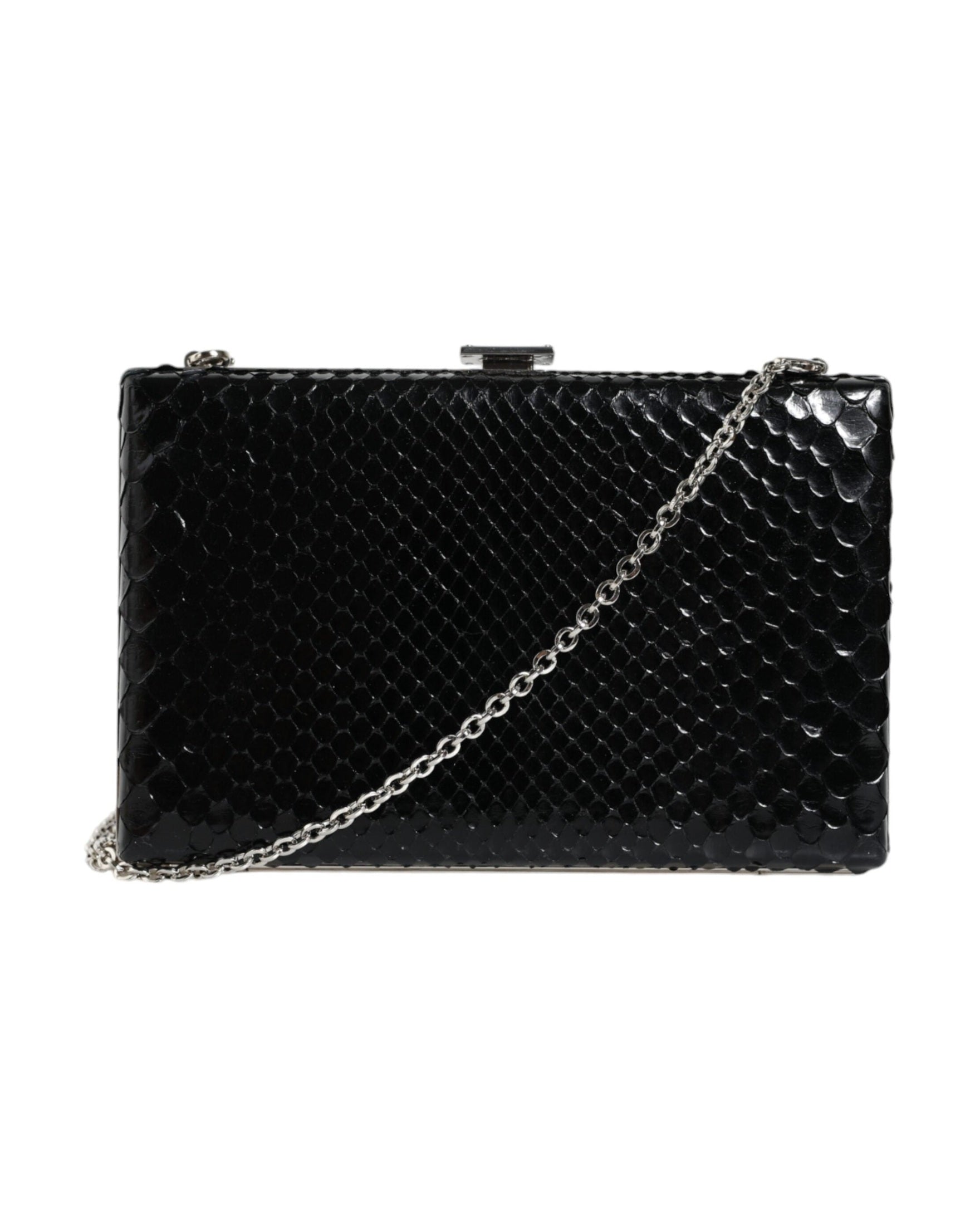 Dolce & Gabbana Leather Frame Clutch Mini Crossbody Black Silver Bag Glam Steals