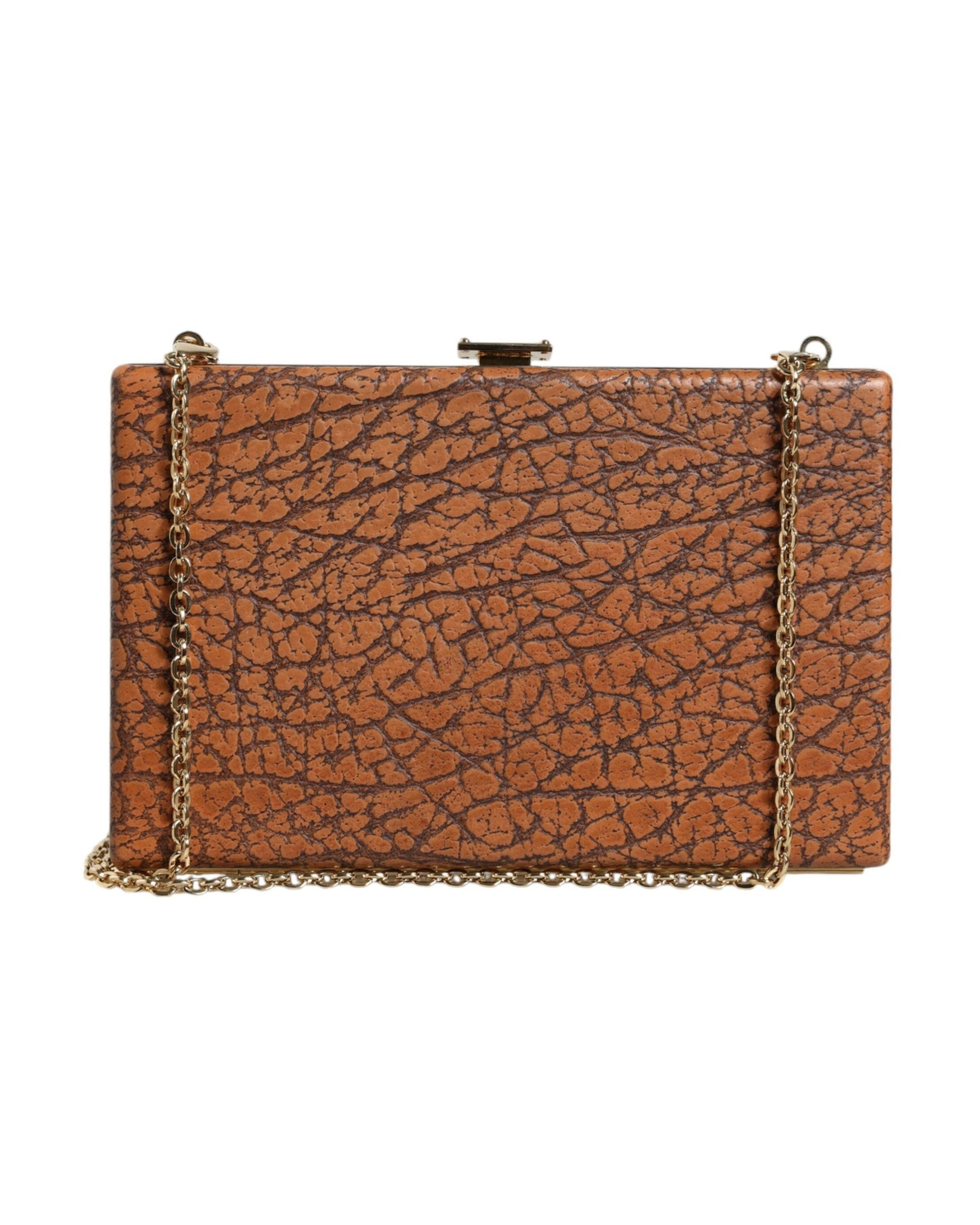 Dolce & Gabbana Leather Frame Clutch Mini Crossbody Brown Gold Bag Glam Steals