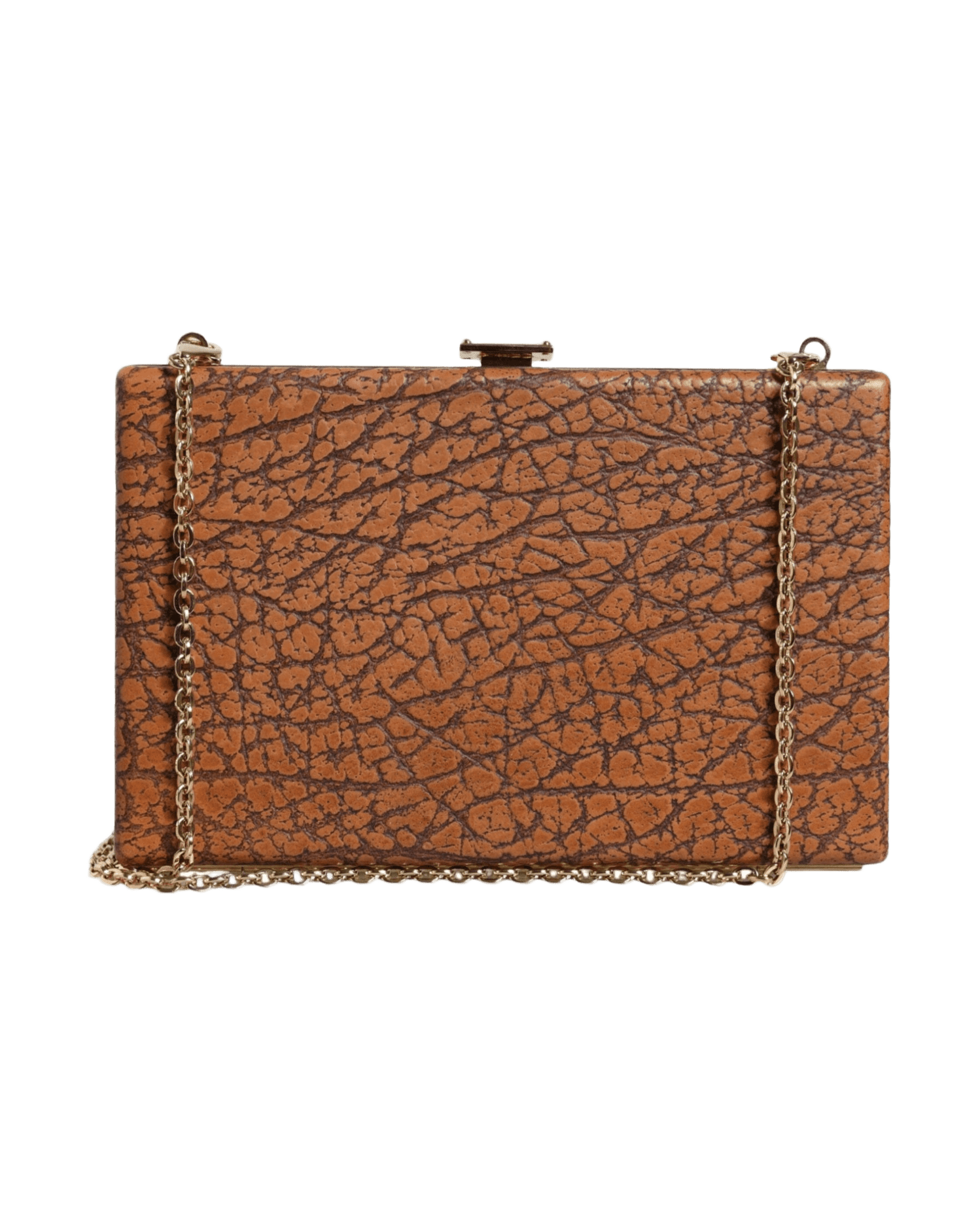 Dolce & Gabbana Leather Frame Clutch Mini Crossbody Brown Gold Bag Glam Steals