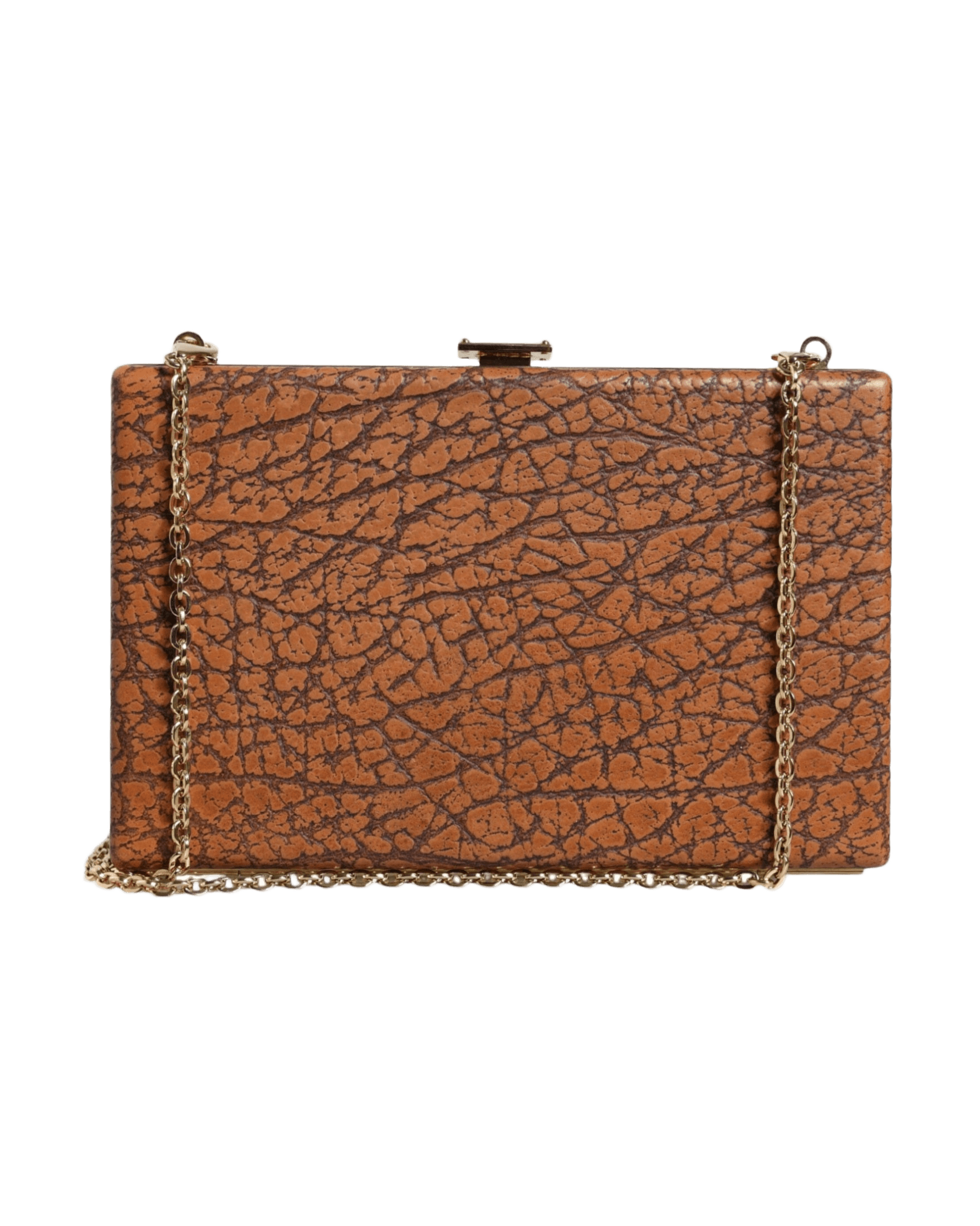 Dolce & Gabbana Leather Frame Clutch Mini Crossbody Brown Gold Bag Glam Steals