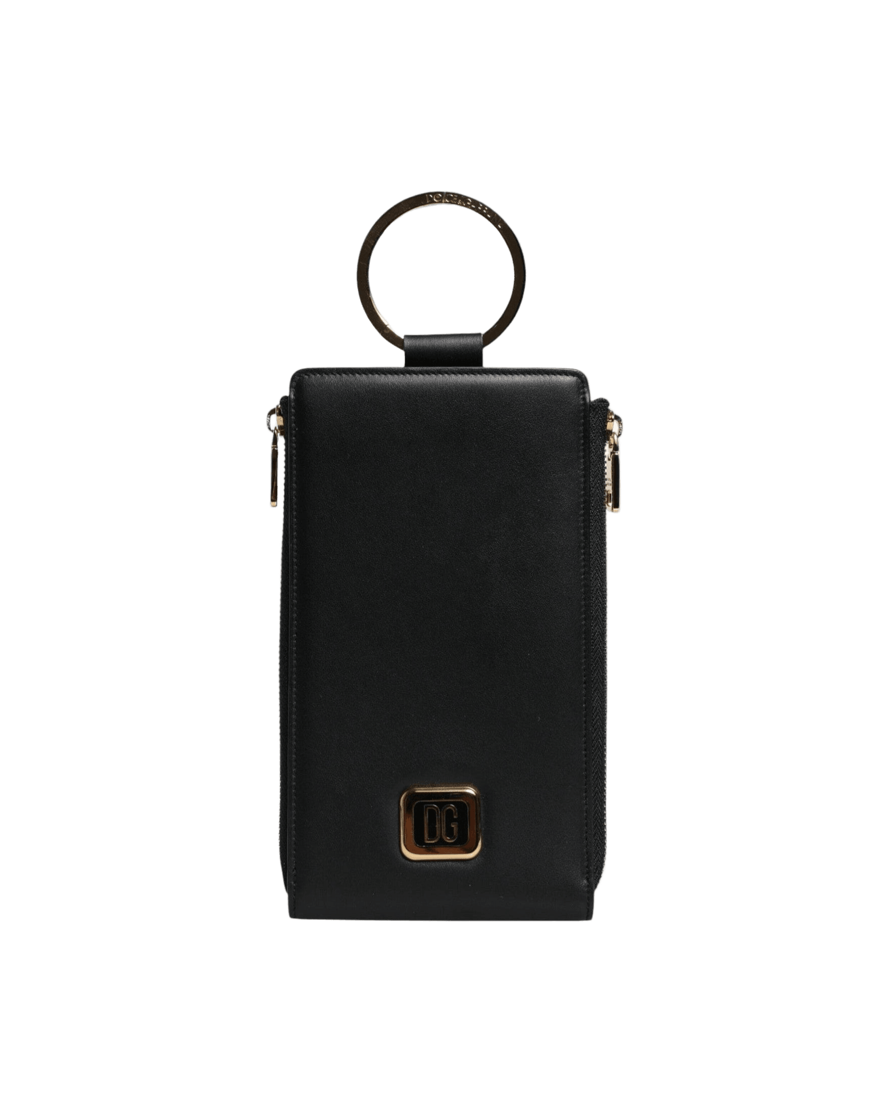 Dolce & Gabbana Leather Logo Plaque Neck Strap Card Coin Black Wallet Glam Steals