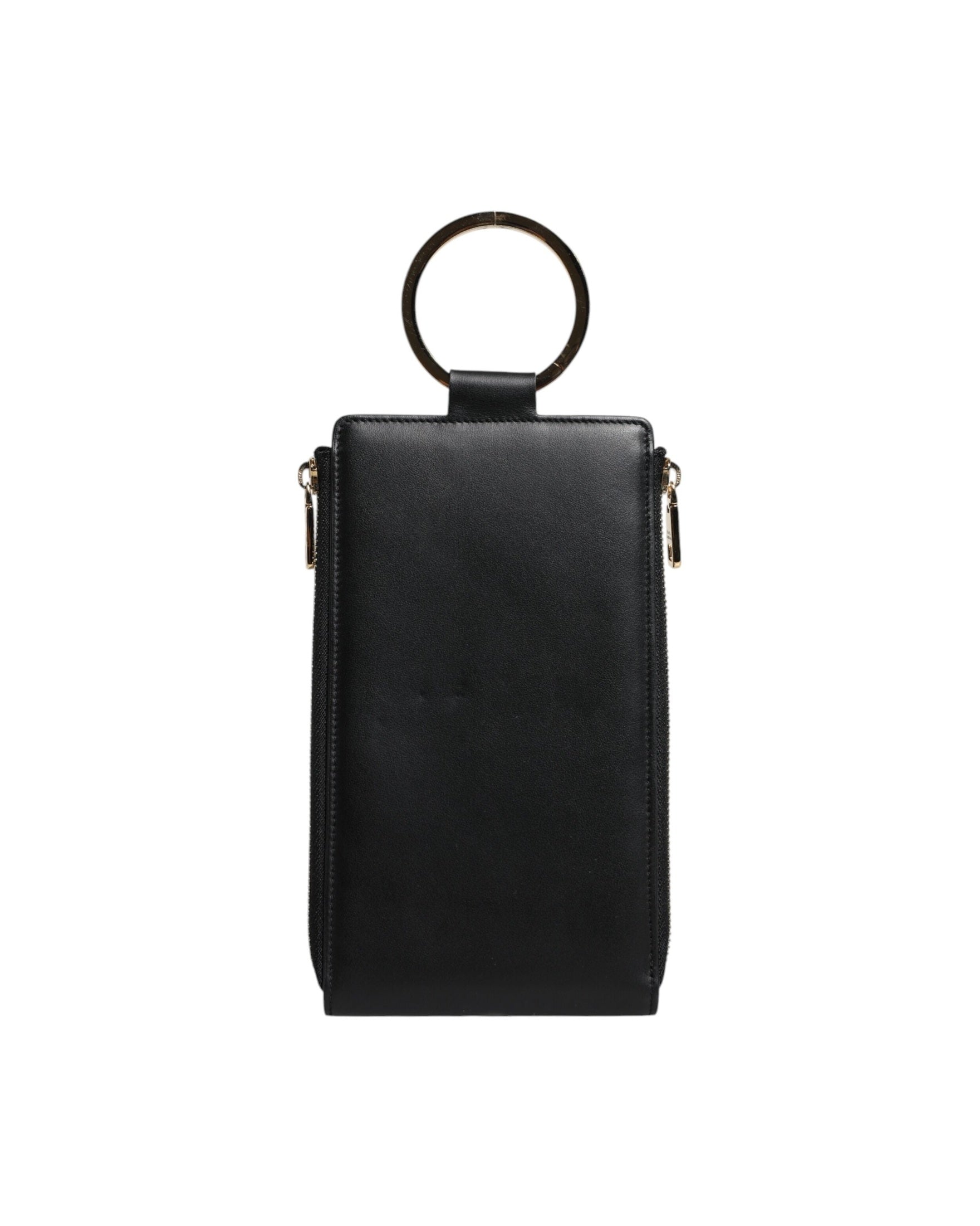 Dolce & Gabbana Leather Logo Plaque Neck Strap Card Coin Black Wallet Glam Steals