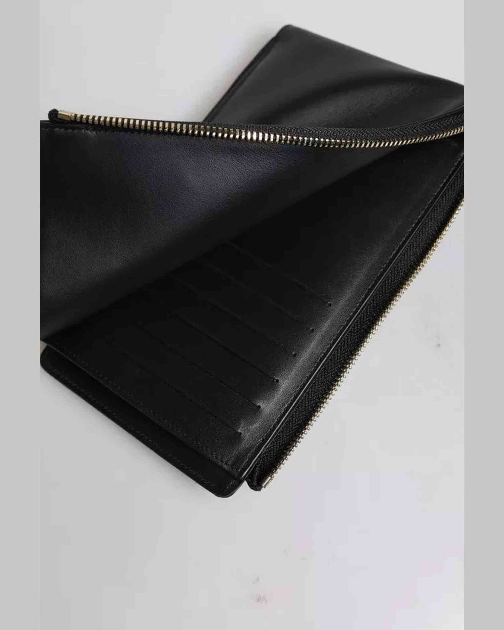 Dolce & Gabbana Leather Logo Plaque Neck Strap Card Coin Black Wallet Glam Steals