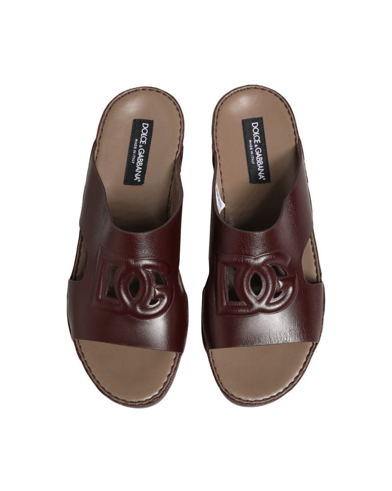 Dolce & Gabbana Leather Maroon Cutout Dg Logo Sandals 