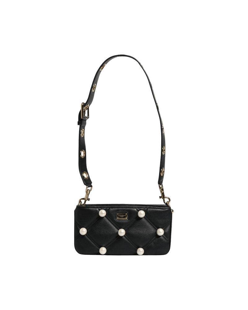 Dolce & Black Gabbana Leather Pearl Embellished Logo Shoulder Bag Glam Steals