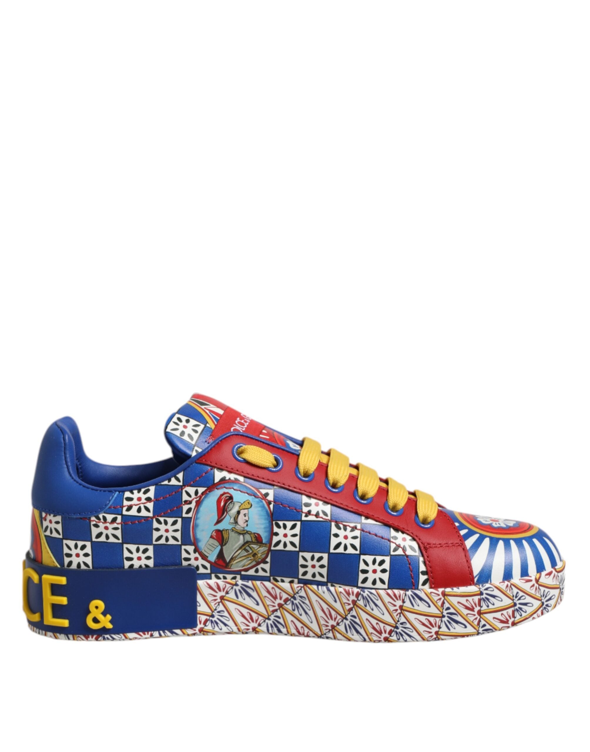 Dolce & Gabbana Leather Portofino Carretto Printed Sneakers Shoes Glam Steals