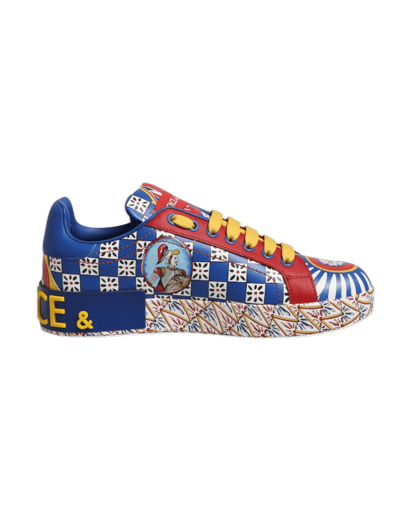 Dolce & Gabbana Leather Portofino Carretto Printed Sneakers Shoes Glam Steals