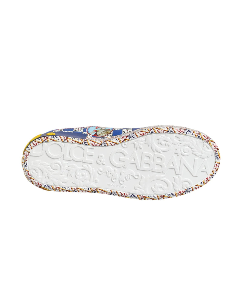 Dolce & Gabbana Leather Portofino Carretto Printed Sneakers Shoes Glam Steals