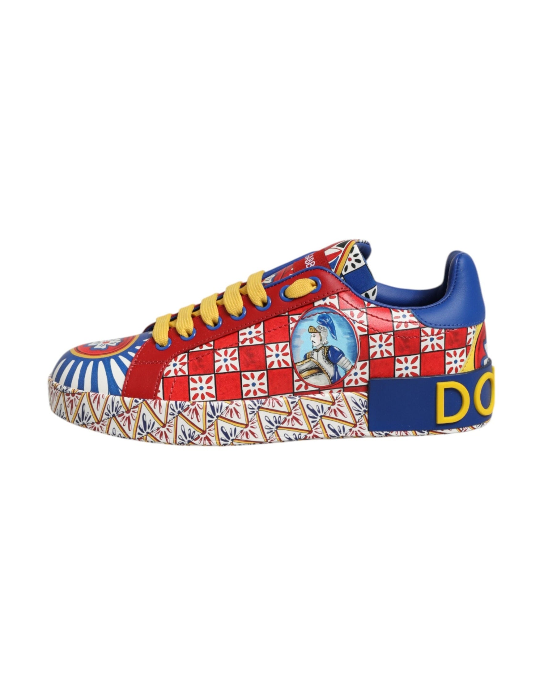 Dolce & Gabbana Leather Portofino Carretto Printed Sneakers Shoes Glam Steals