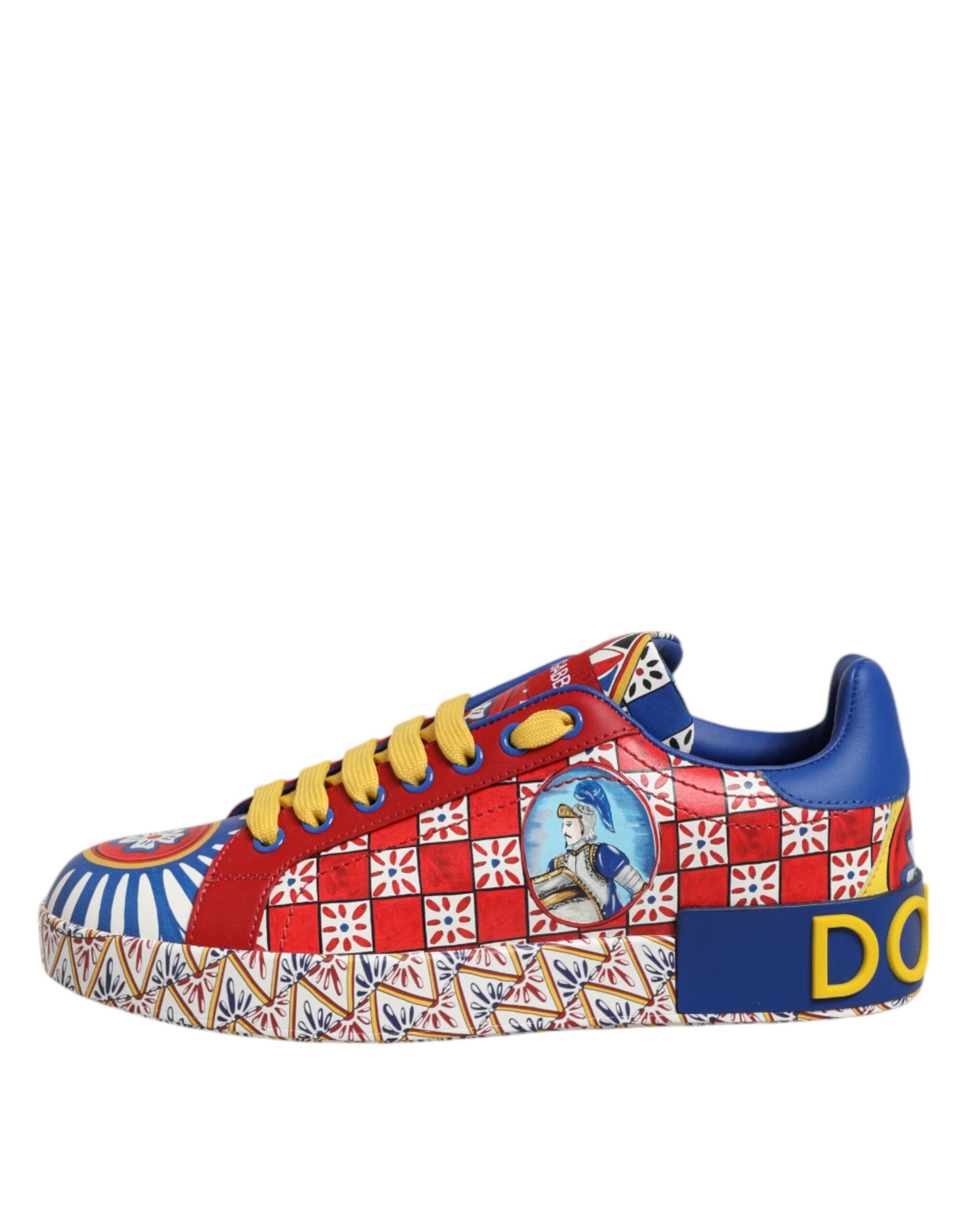 Dolce & Gabbana Leather Portofino Carretto Printed Sneakers Shoes Glam Steals