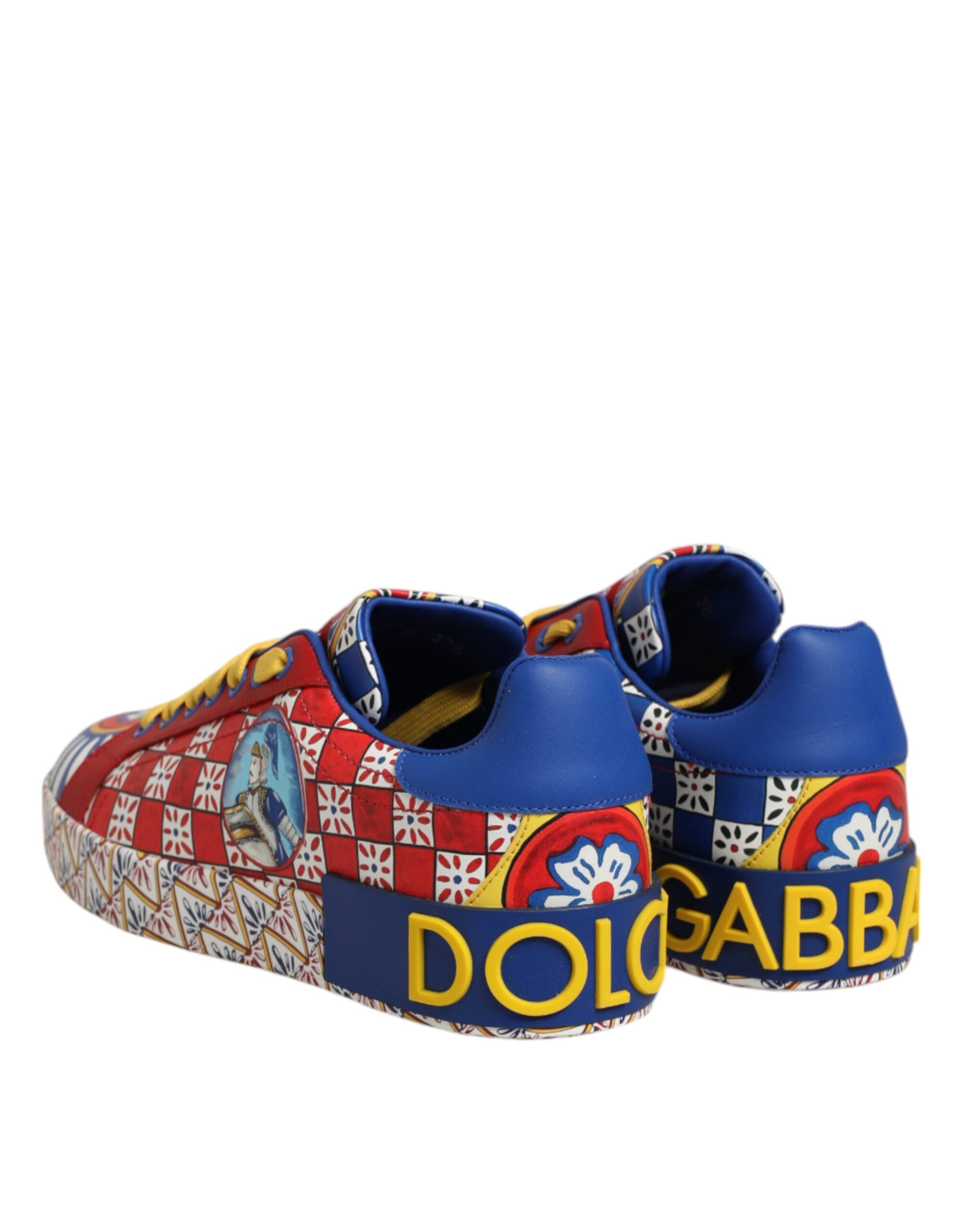 Dolce & Gabbana Leather Portofino Carretto Printed Sneakers Shoes Glam Steals