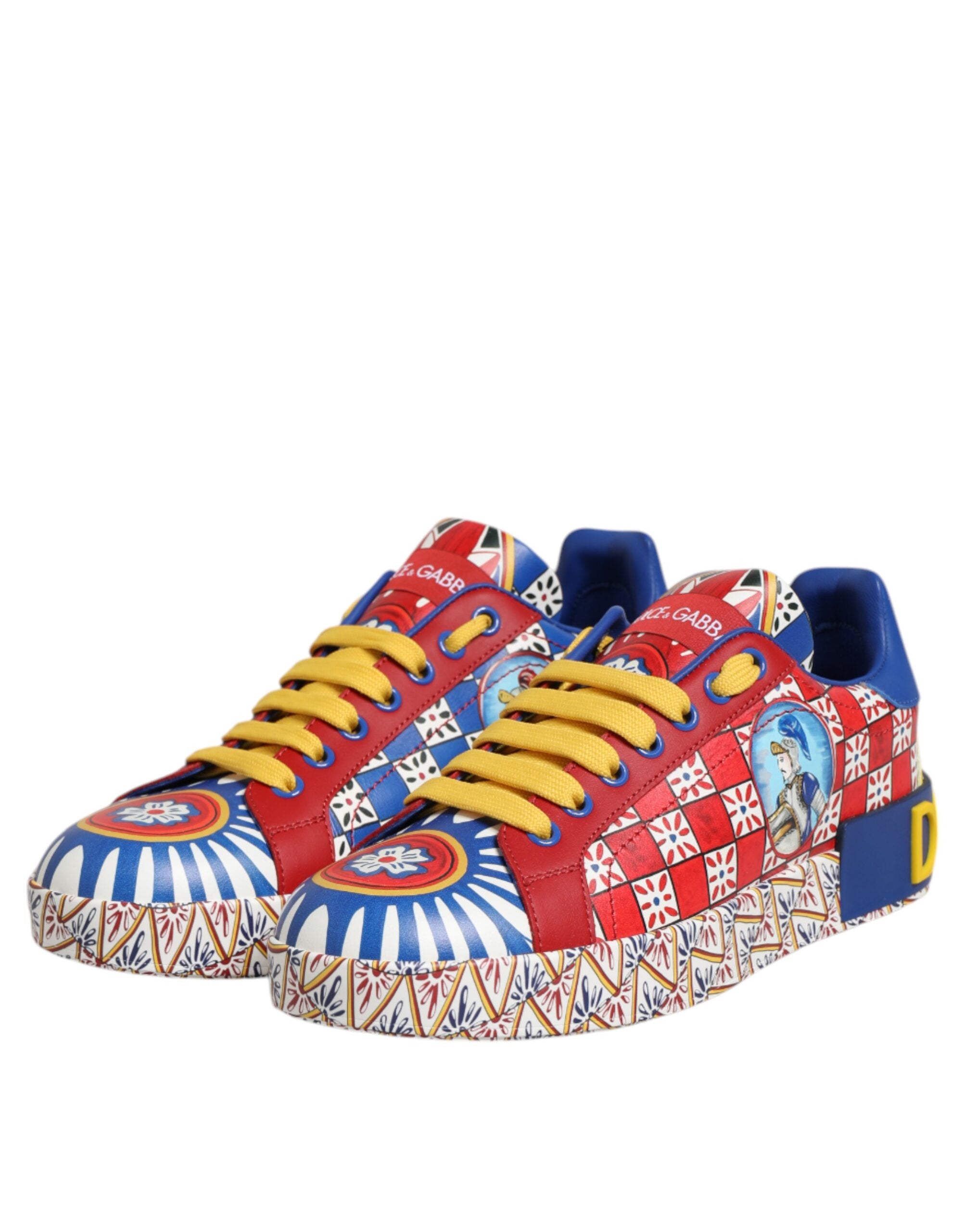 Dolce & Gabbana Leather Portofino Carretto Printed Sneakers Shoes Glam Steals