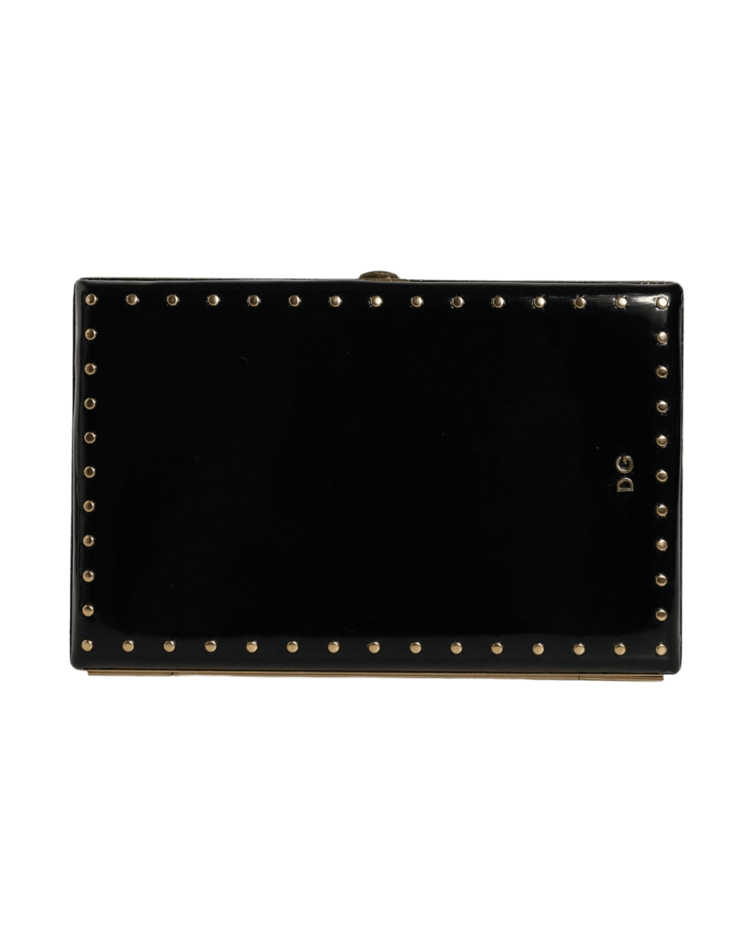 Dolce & Gabbana Leather Studs Frame Clutch Evening Purse Black Gold Bag Glam Steals