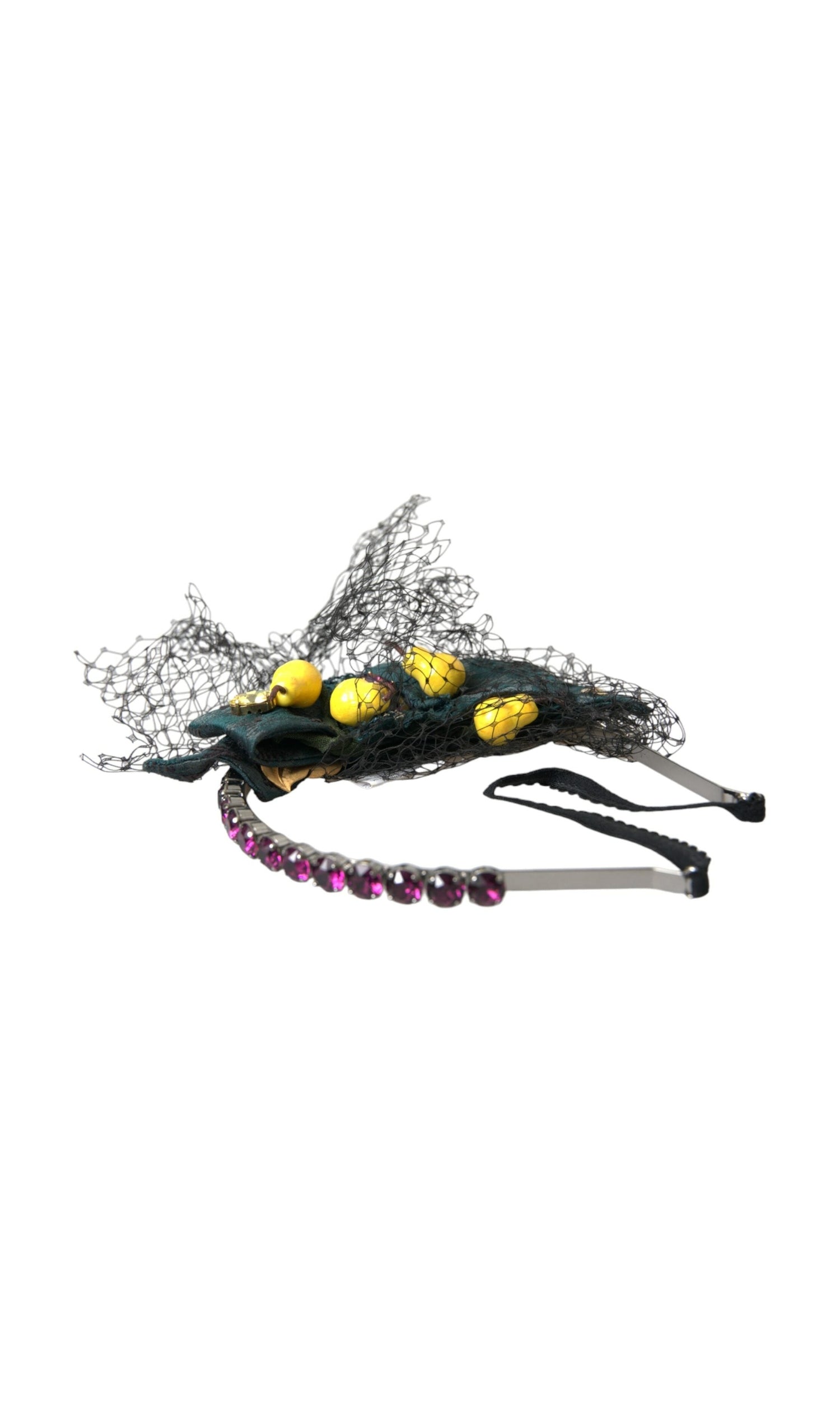 Dolce & Gabbana Lemons Sicily Crystal Net Headband Black Purple Diadem Glam Steals