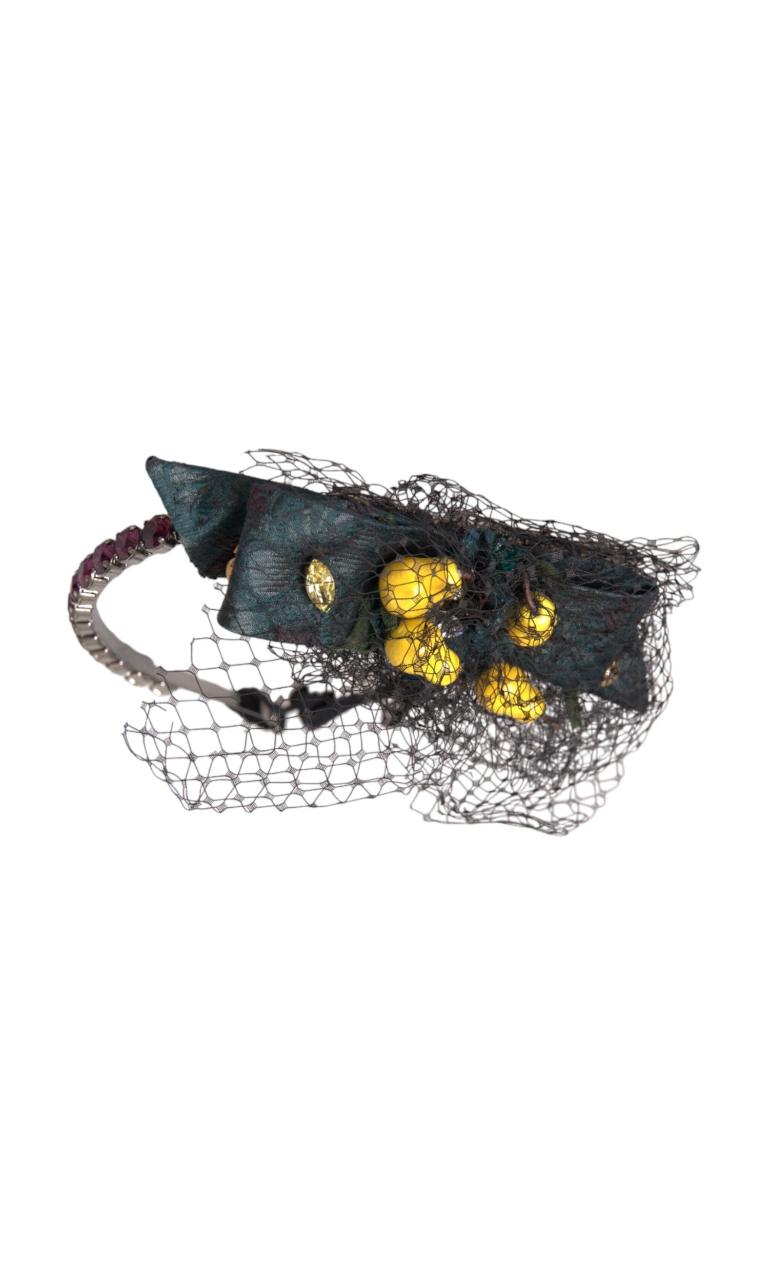 Dolce & Gabbana Lemons Sicily Crystal Net Headband Black Purple Diadem Glam Steals