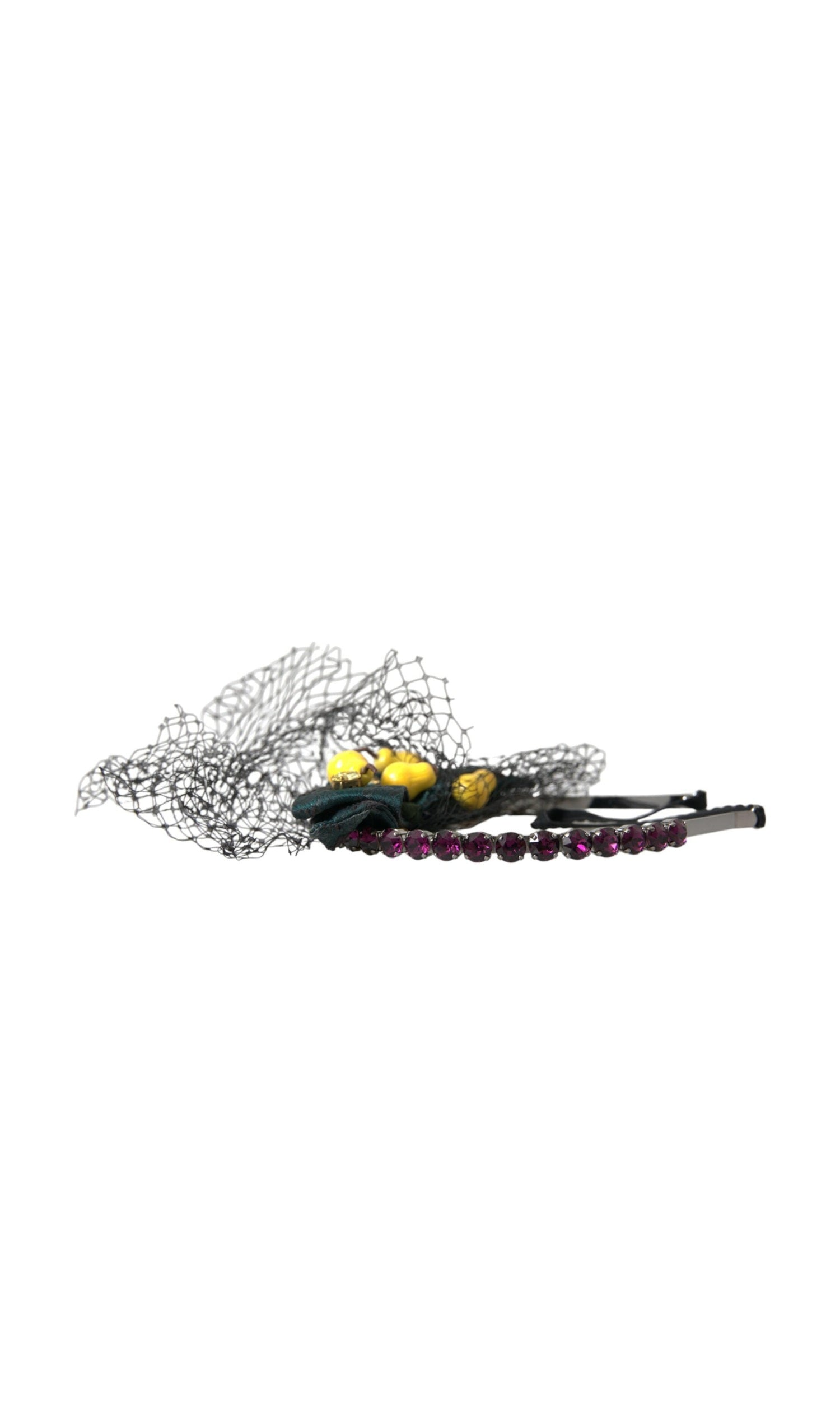 Dolce & Gabbana Lemons Sicily Crystal Net Headband Black Purple Diadem Glam Steals