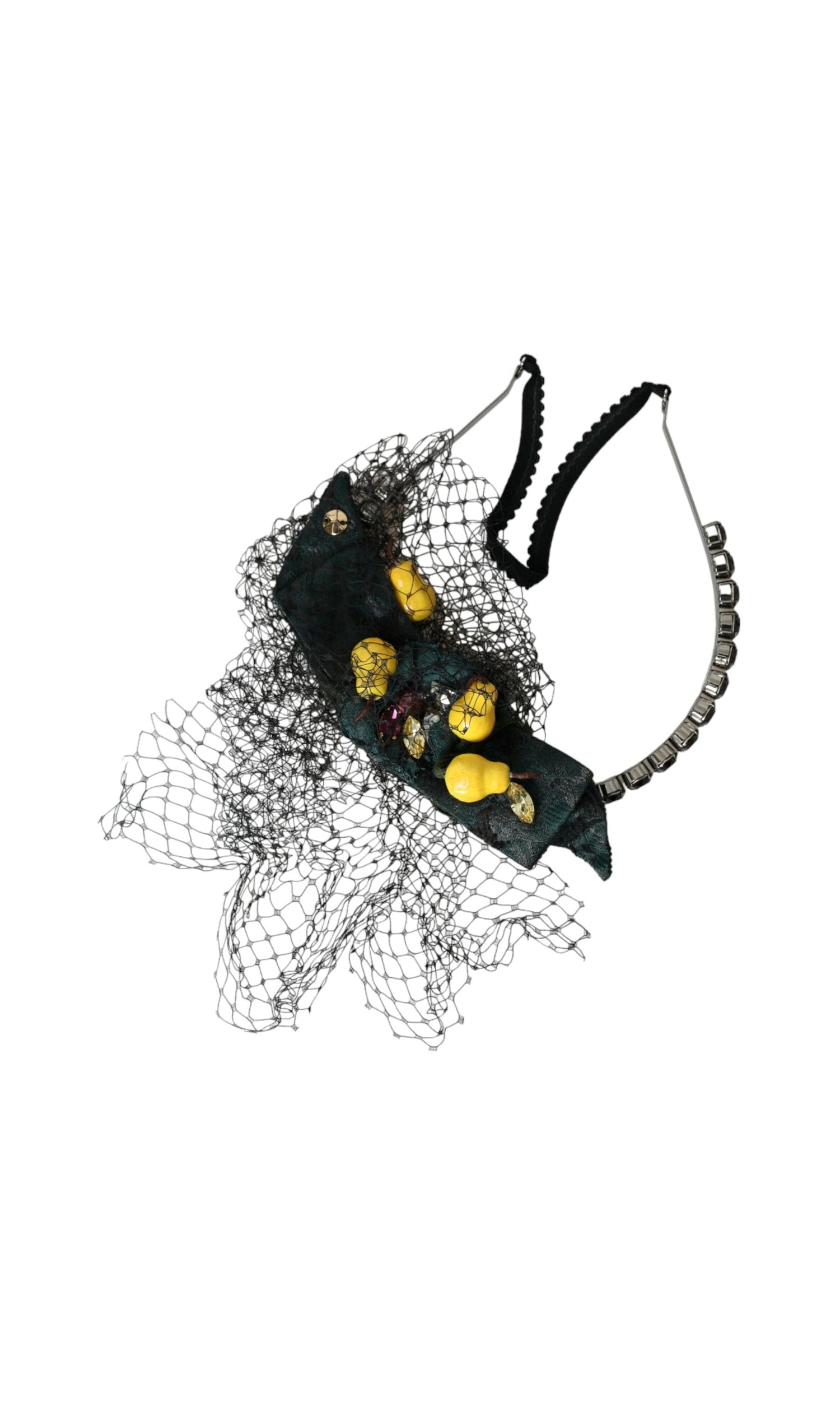 Dolce & Gabbana Lemons Sicily Crystal Net Headband Black Purple Diadem Glam Steals