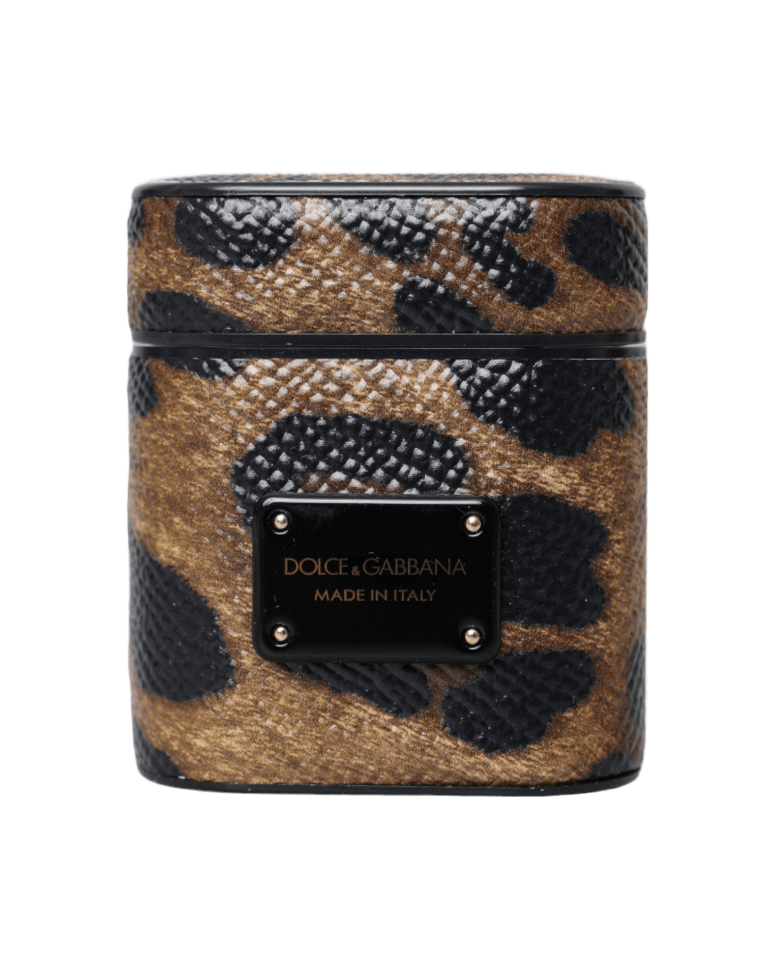 Dolce & Gabbana Leopard Calf Leather Metal Logo Plaque Airpods Brown Case Glam Steals