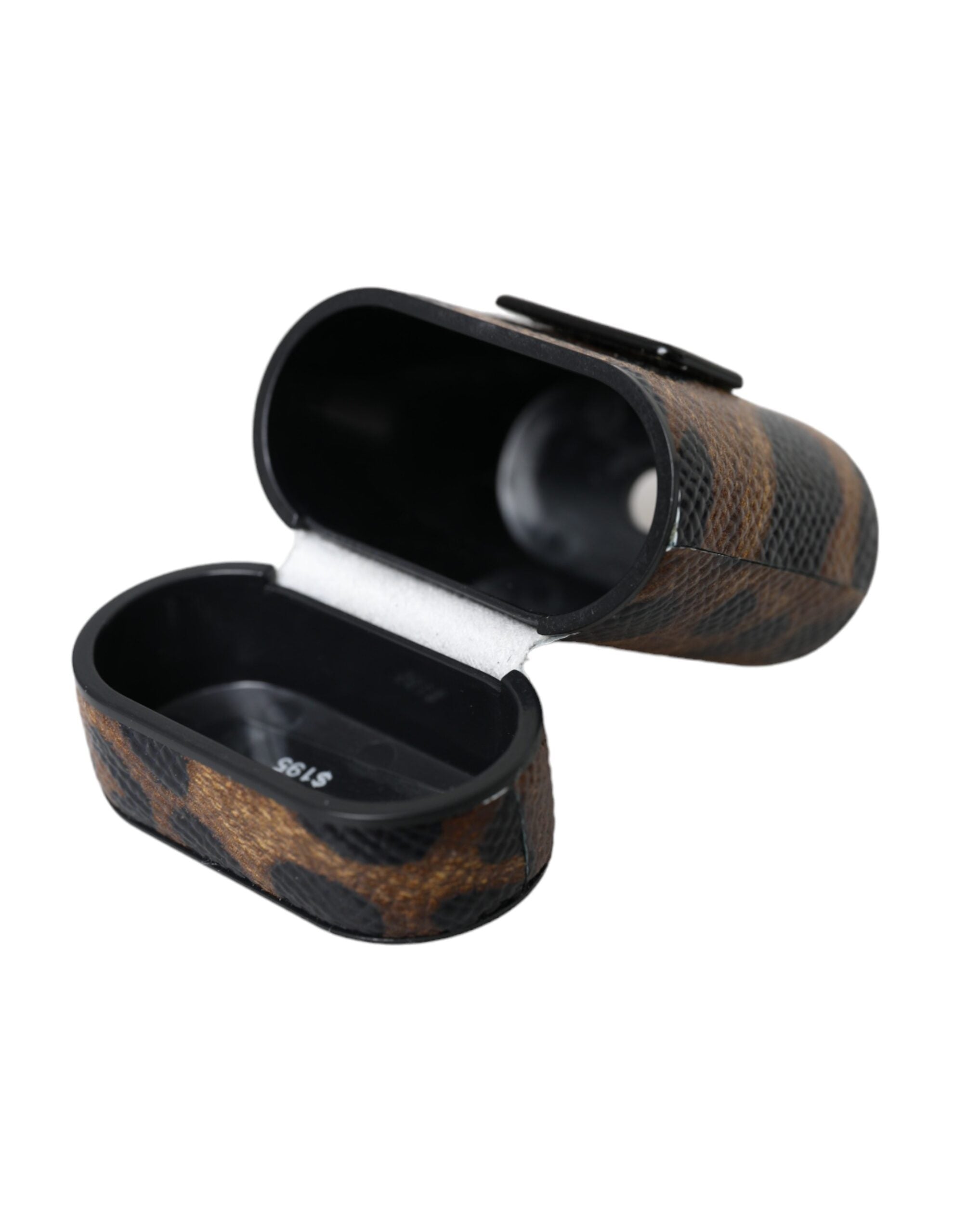 Dolce & Gabbana Leopard Calf Leather Metal Logo Plaque Airpods Brown Case Glam Steals