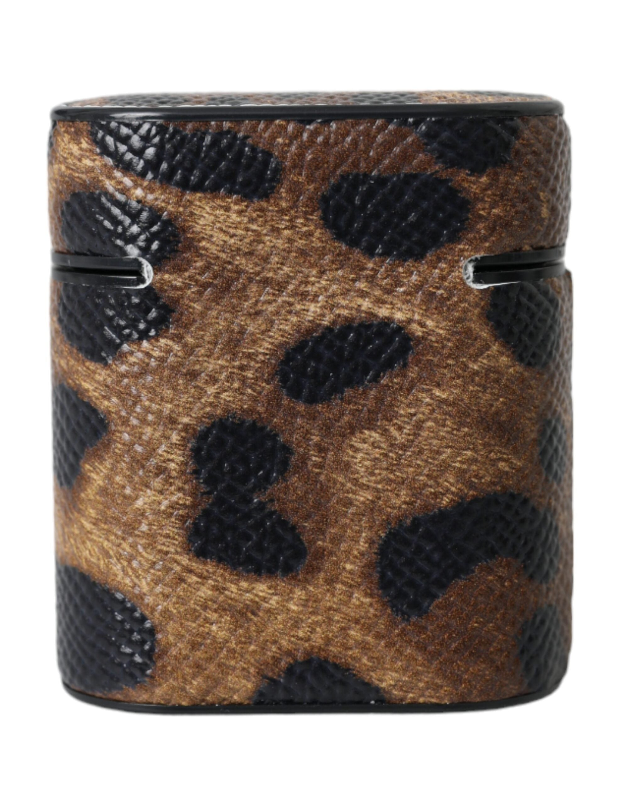 Dolce & Gabbana Leopard Calf Leather Metal Logo Plaque Airpods Brown Case Glam Steals