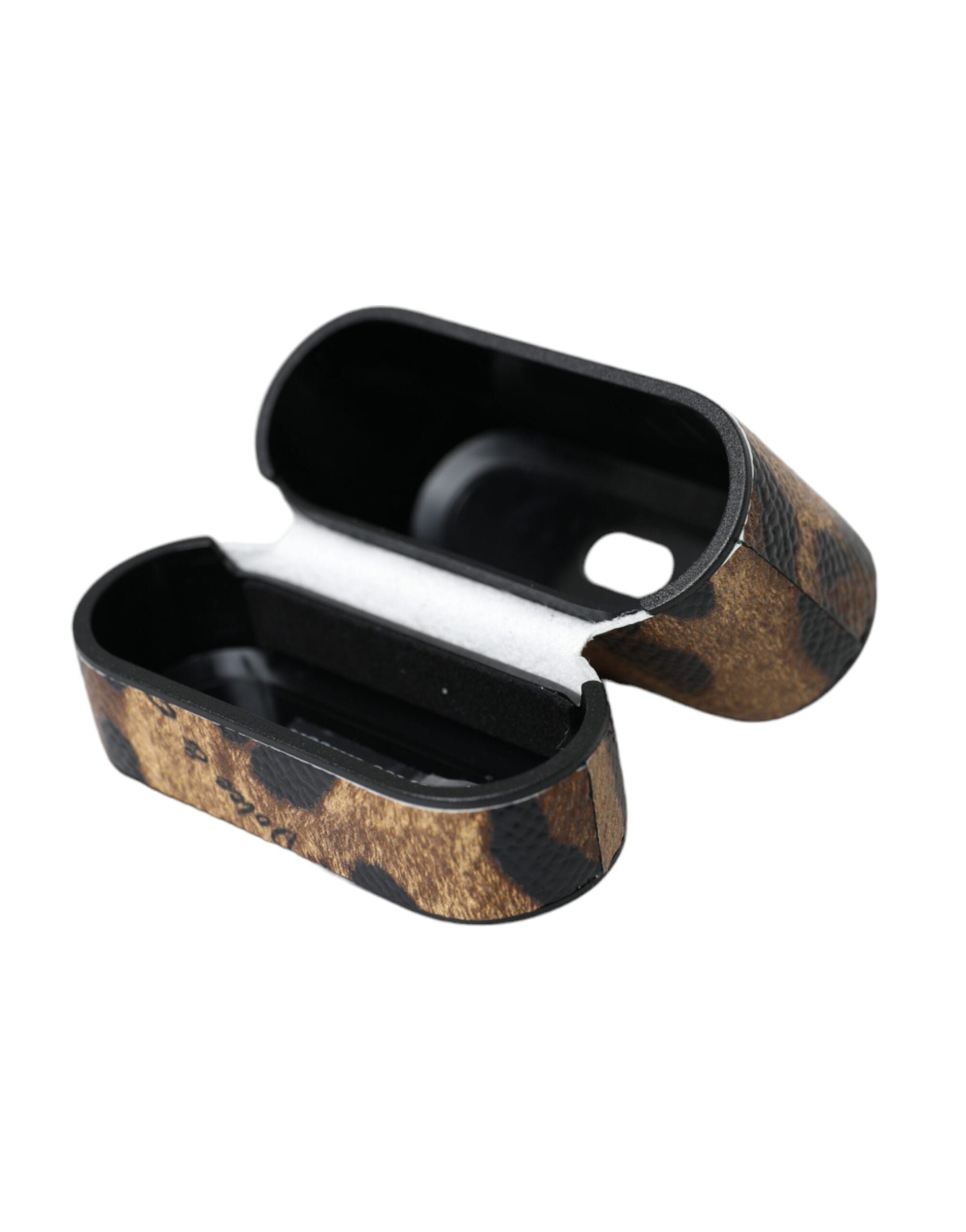 Dolce & Gabbana Leopard Calf Leather Metal Logo Plaque Airpods Brown Case Glam Steals
