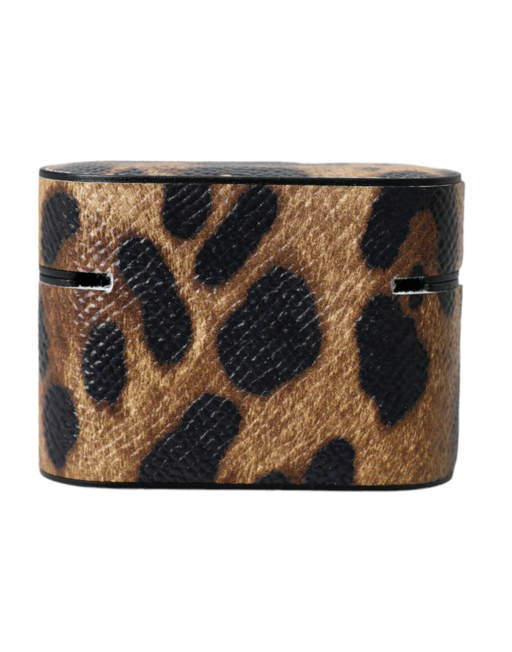 Dolce & Gabbana Leopard Calf Leather Metal Logo Plaque Airpods Brown Case Glam Steals